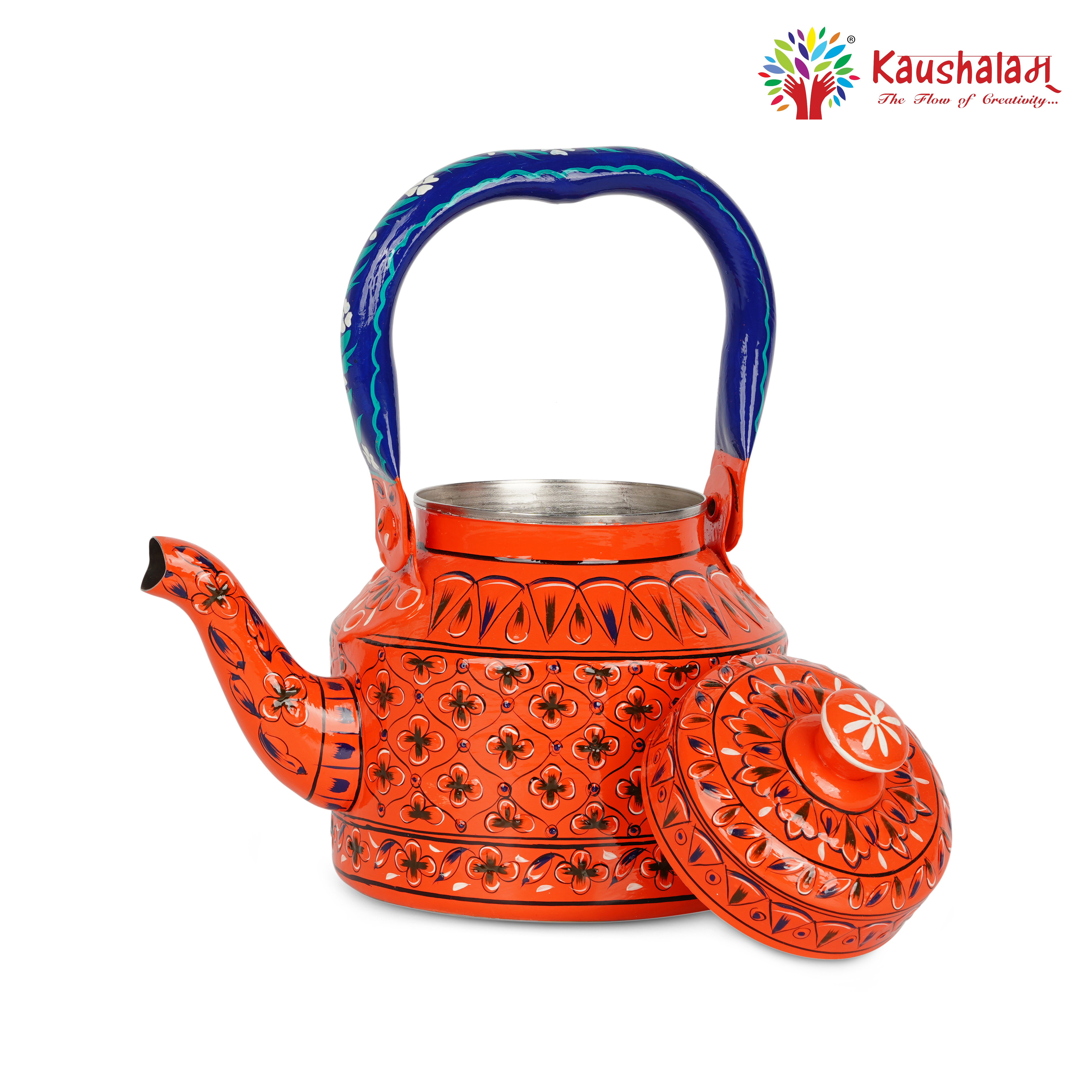 Induction-Friendly Hand-Painted Stainless Steel Tea Kettle with Indian Artwork: Saanjh- The Dusk