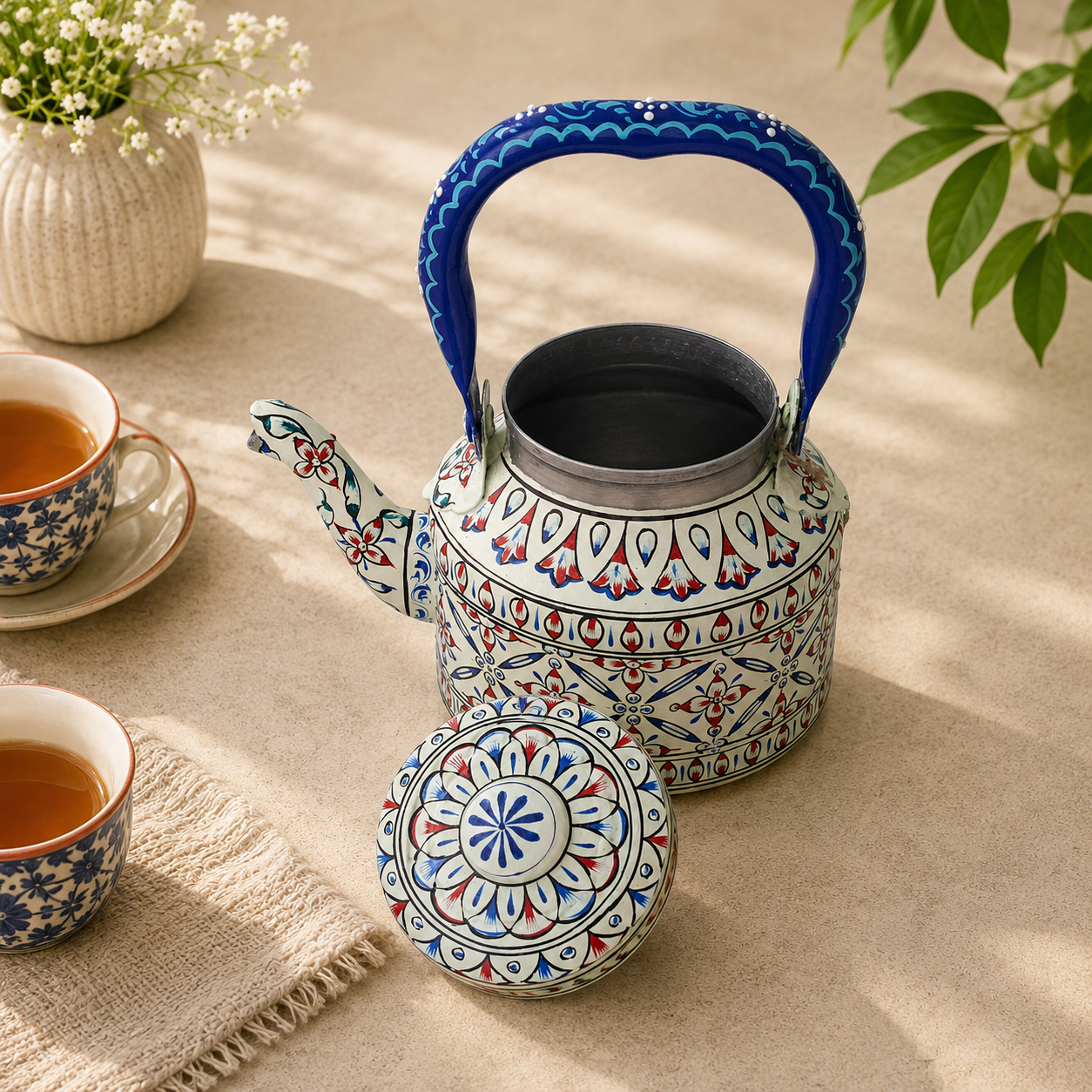 Saumya-Traditional Indian Art Hand-Painted Stainless Steel Tea Kettle