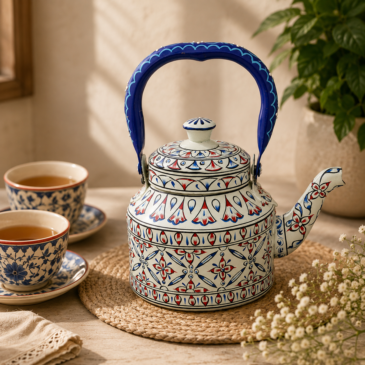 Saumya-Traditional Indian Art Hand-Painted Stainless Steel Tea Kettle