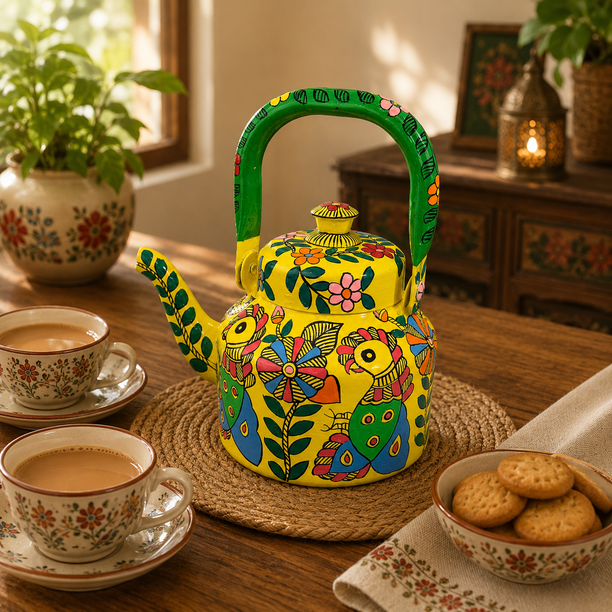 Handcrafted Stainless Steel Tea Kettle with Indian Art – Induction Safe: Tota - The Parrot