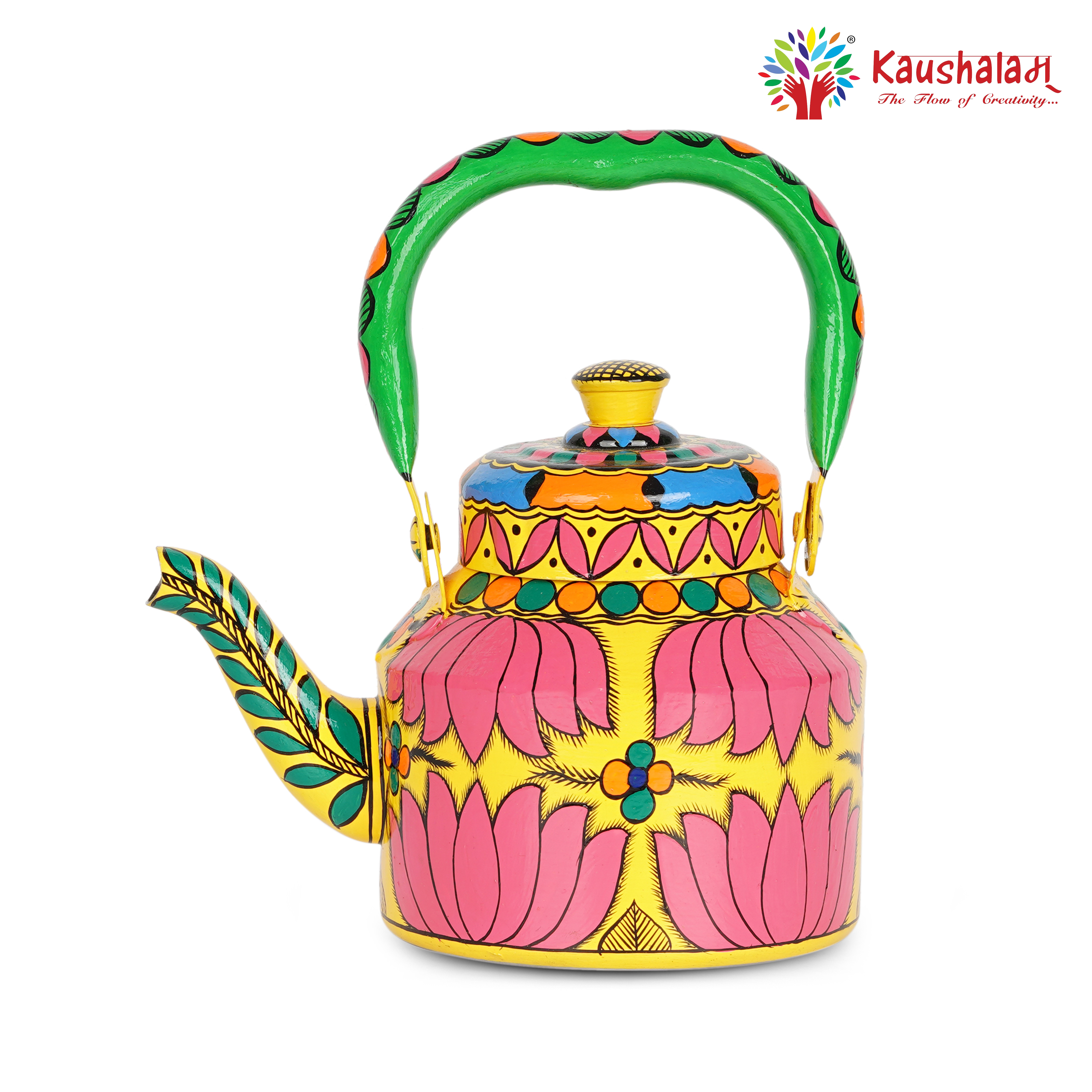 Induction-Friendly Tea Kettle with Beautiful Indian Hand-Painted Designs: Kamla The Lotus