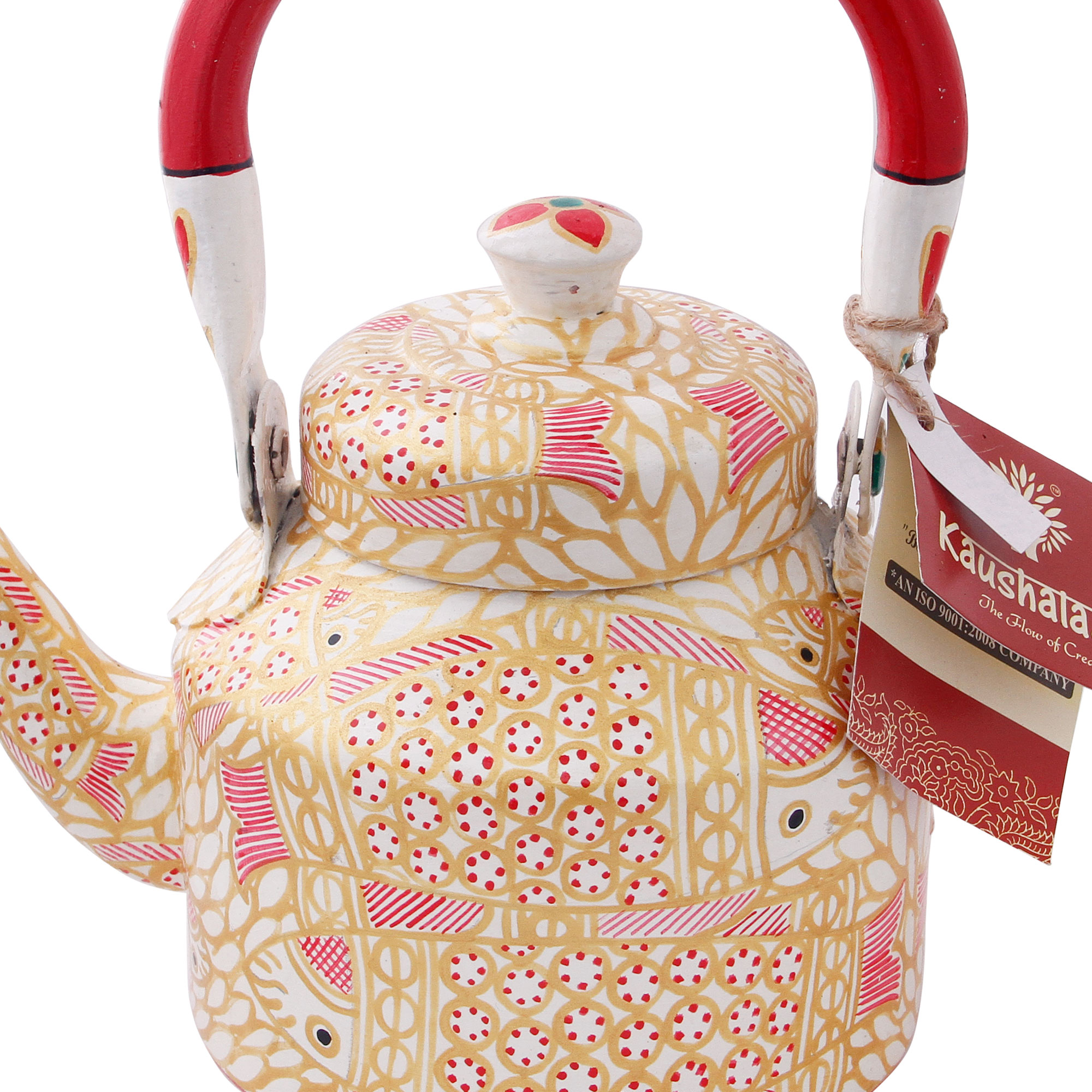 Hand-Painted Tea Kettle with Indian Designs – Stainless Steel & Induction Safe: Matsya The Fish
