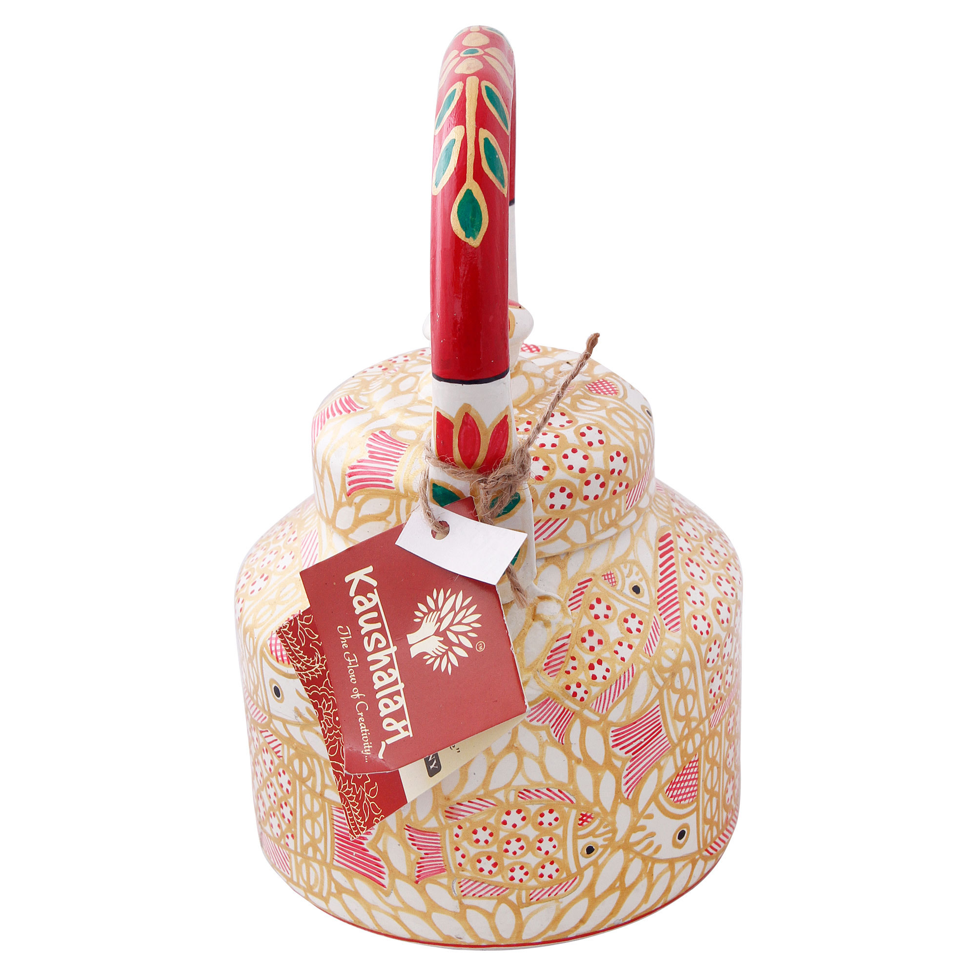 Hand-Painted Tea Kettle with Indian Designs – Stainless Steel & Induction Safe: Matsya The Fish