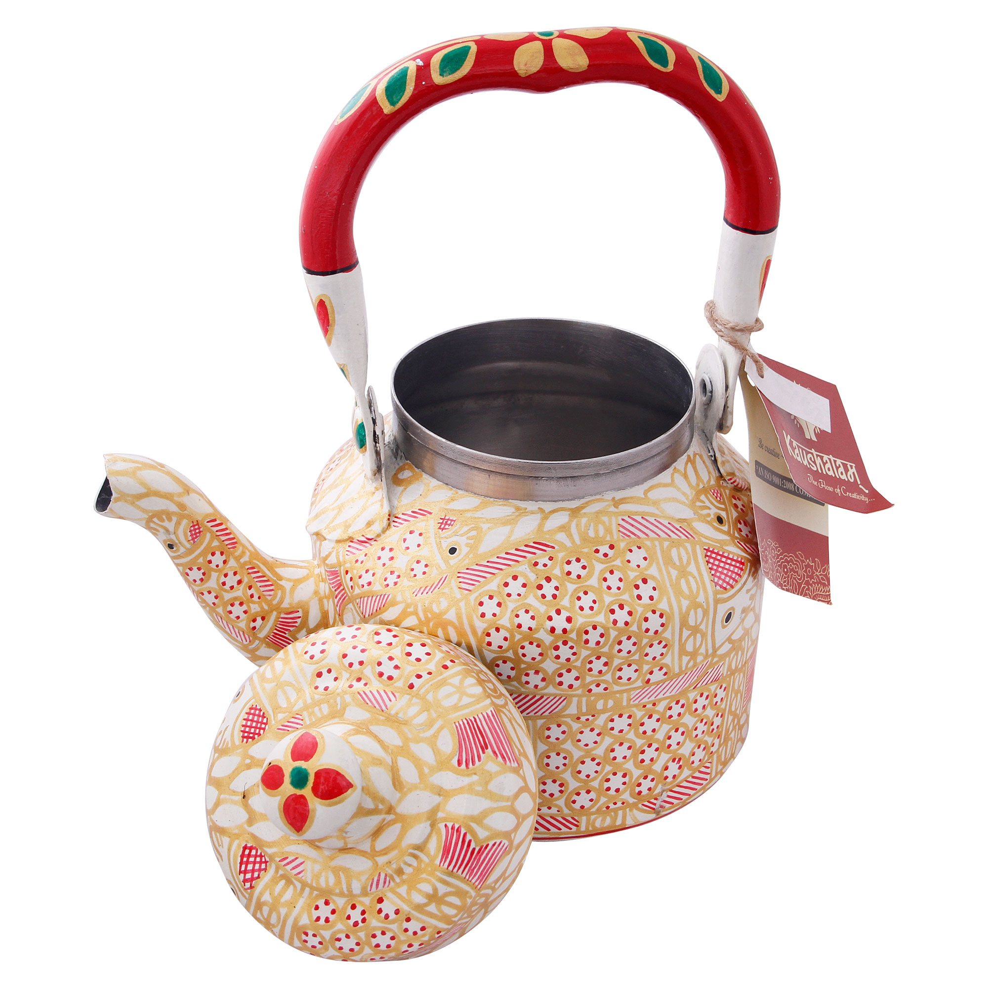 Hand-Painted Tea Kettle with Indian Designs – Stainless Steel & Induction Safe: Matsya The Fish