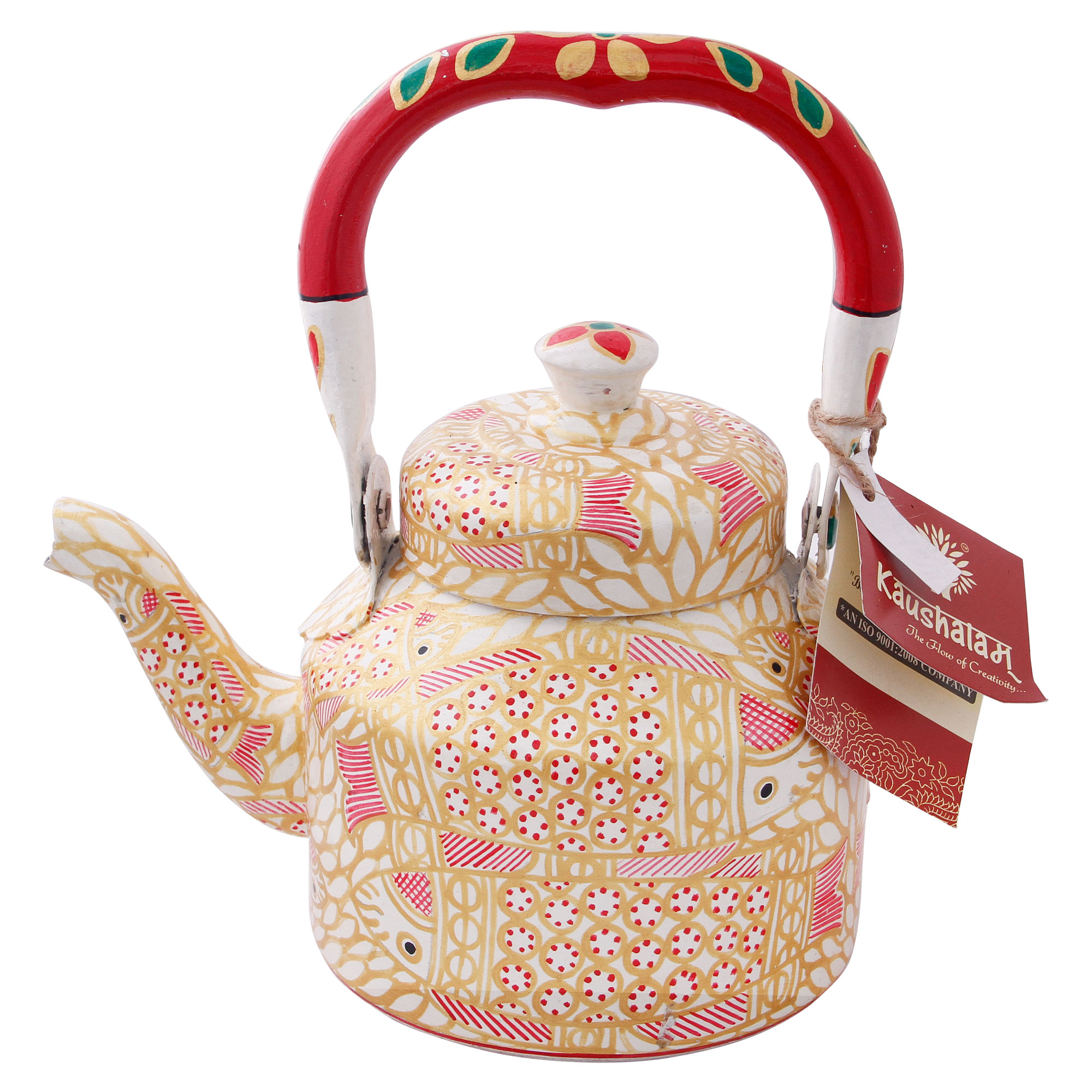 Hand-Painted Tea Kettle with Indian Designs – Stainless Steel & Induction Safe: Matsya The Fish
