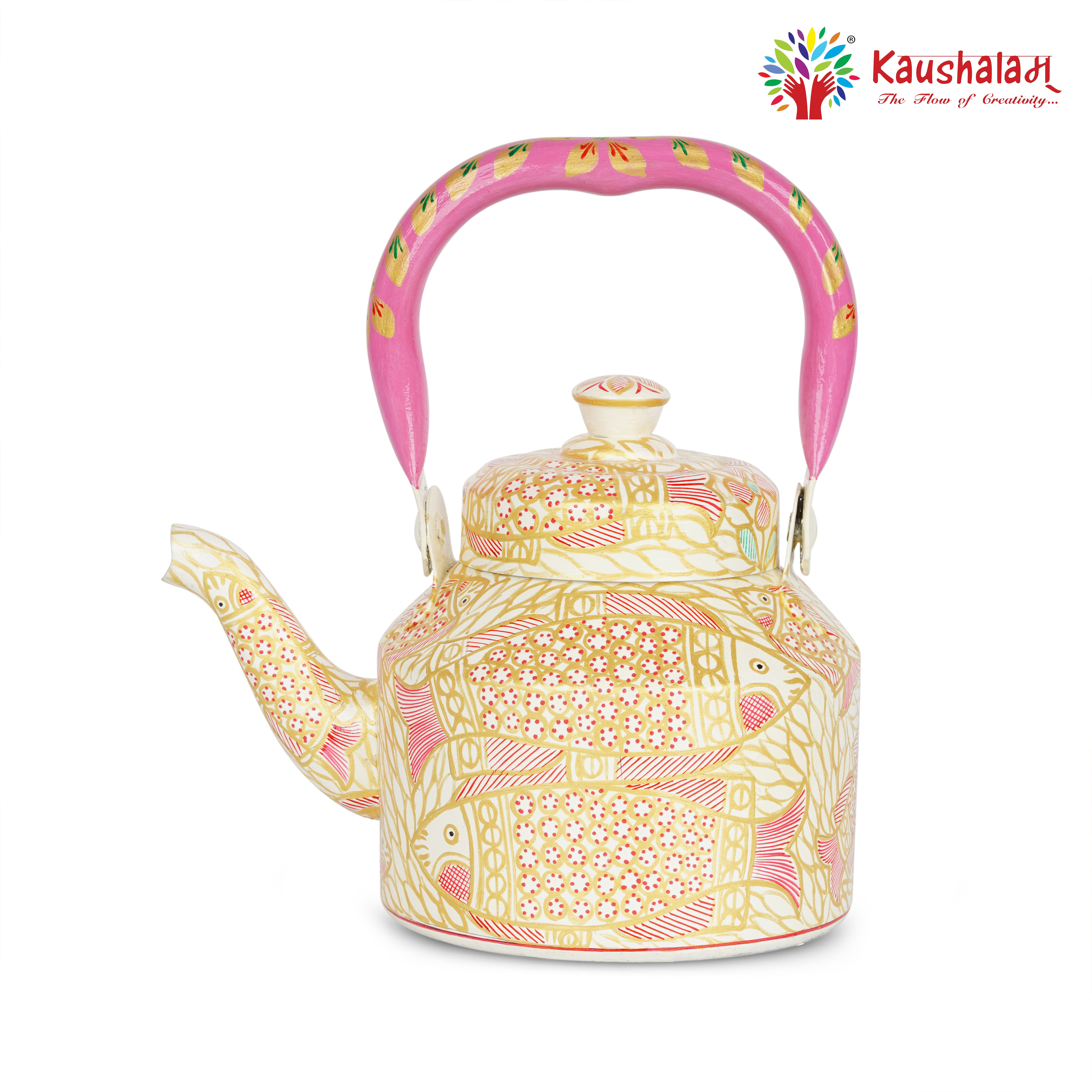 Hand-Painted Tea Kettle with Indian Designs – Stainless Steel & Induction Safe: Matsya The Fish