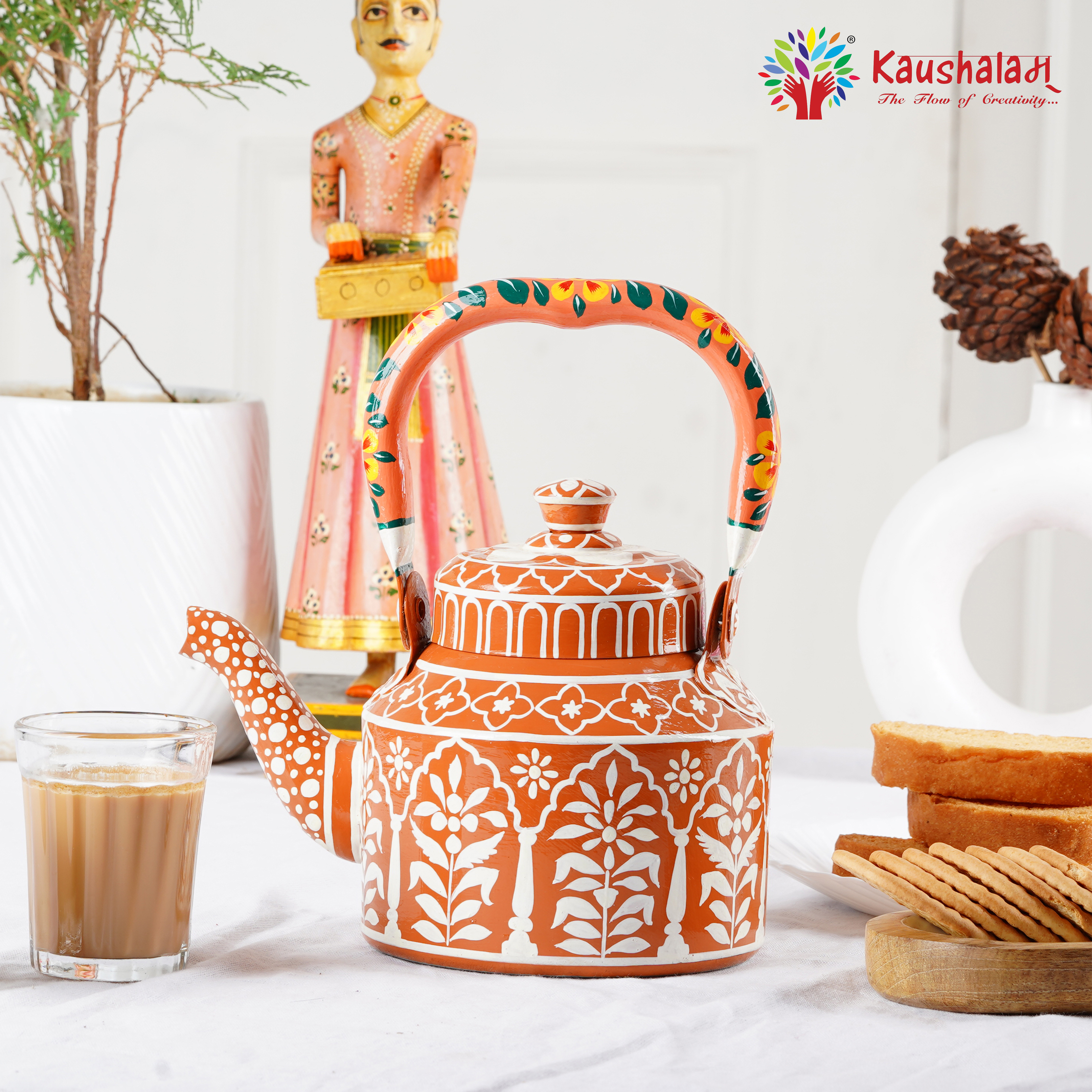 Artisan Hand-Painted Tea Kettle – Stainless Steel & Induction-Friendly: Gulabi Nagri The pink City