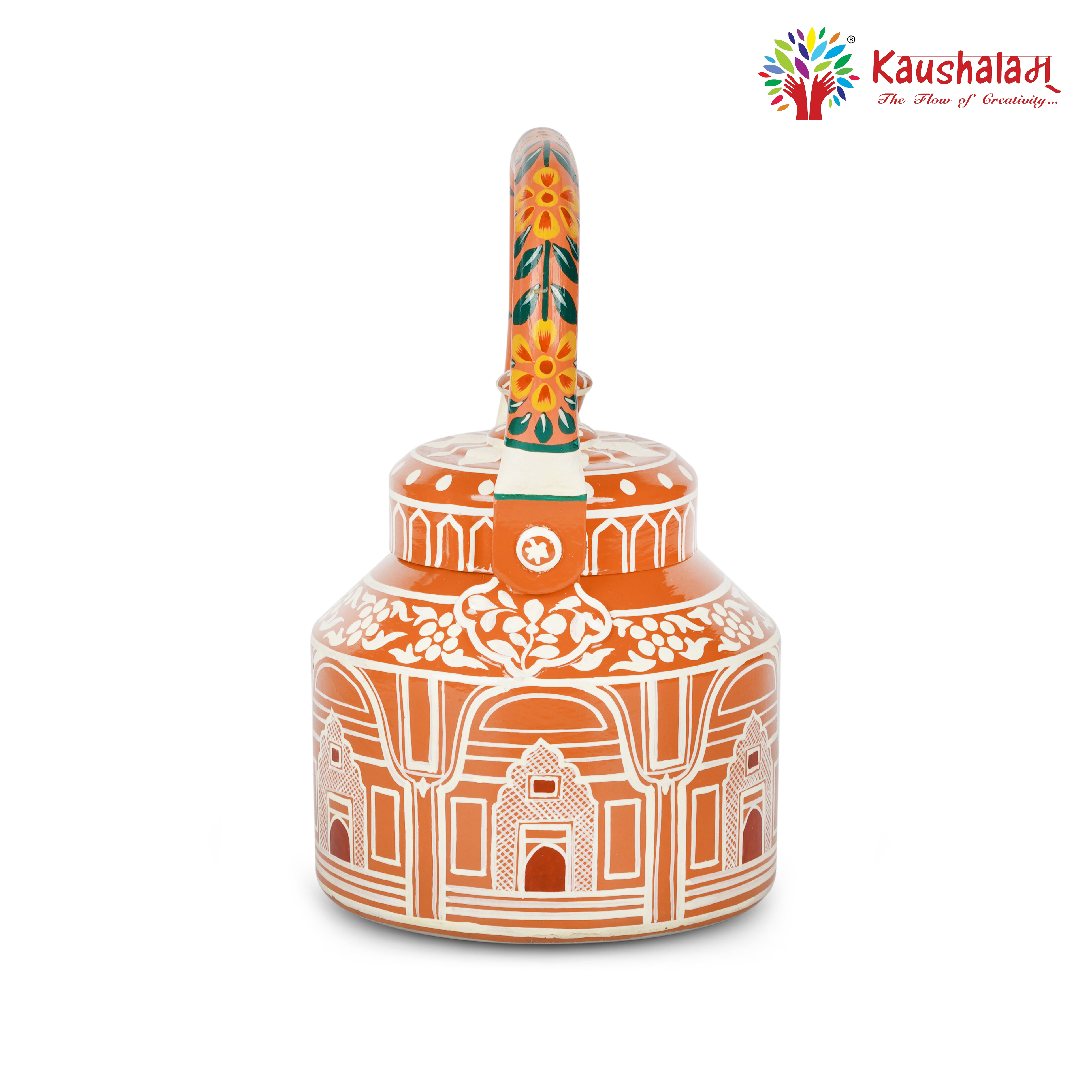 Traditional Indian Art Tea Kettle – Hand-Painted Stainless Steel, Induction Ready: Hawa Mahal The Wind Palace