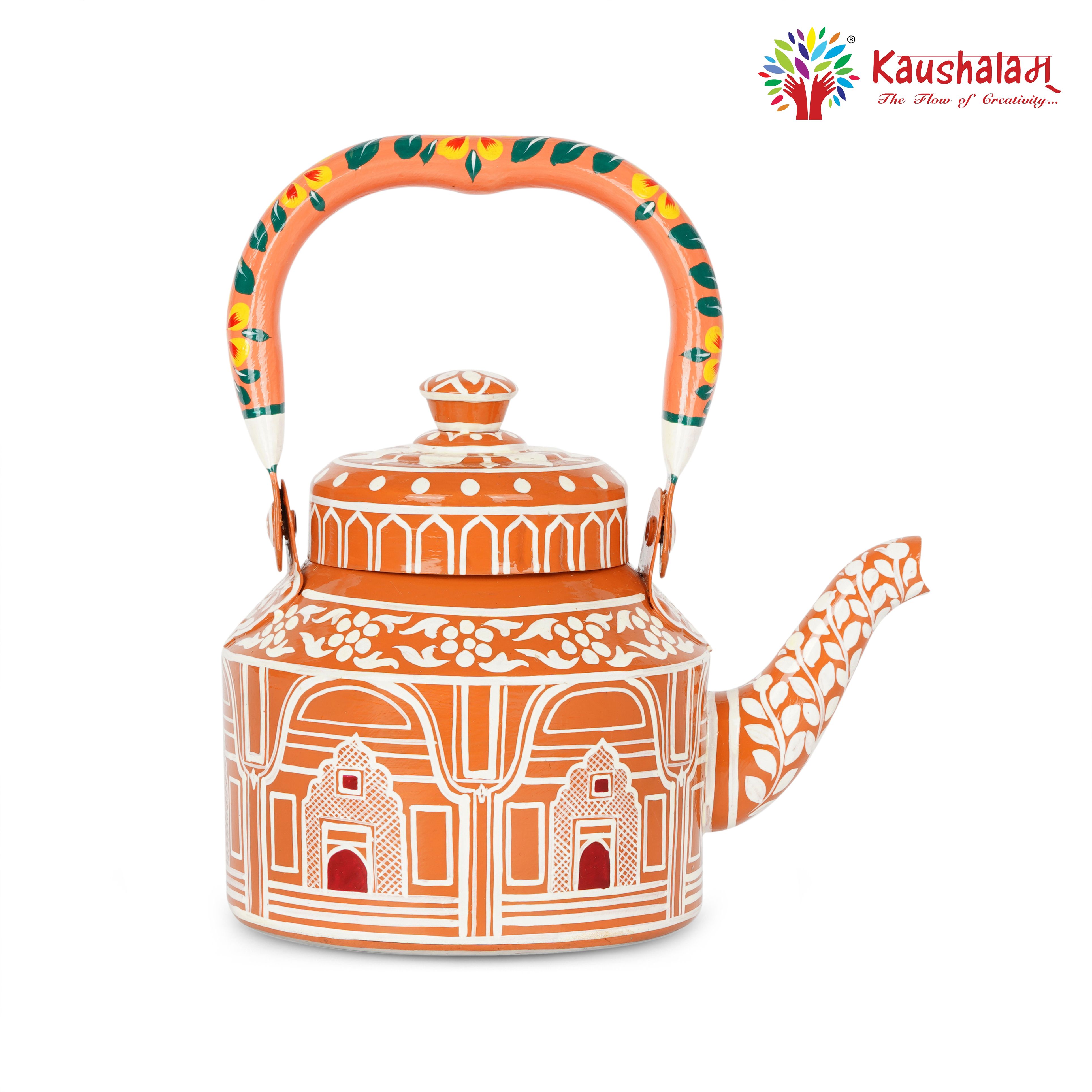 Traditional Indian Art Tea Kettle – Hand-Painted Stainless Steel, Induction Ready: Hawa Mahal The Wind Palace