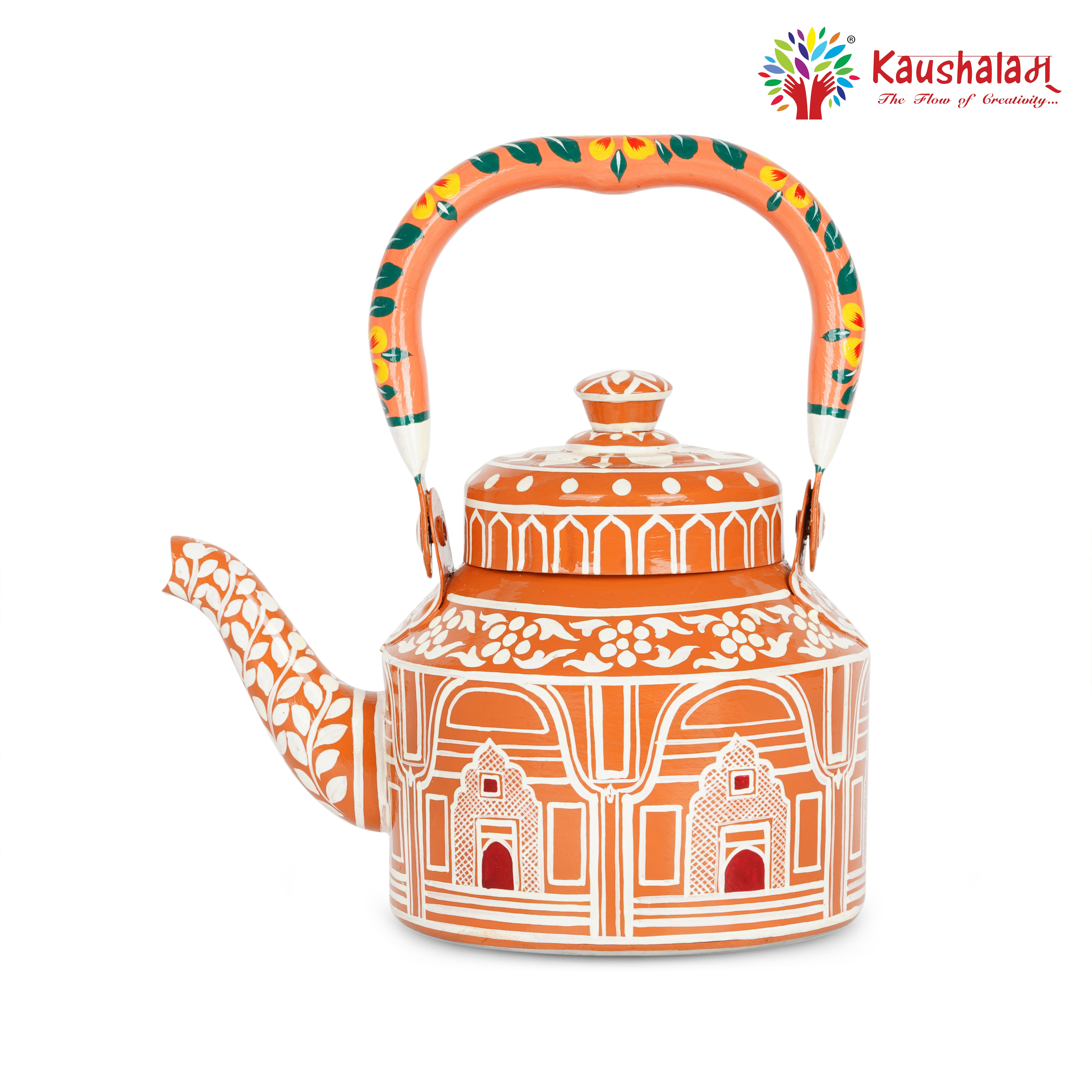 Traditional Indian Art Tea Kettle – Hand-Painted Stainless Steel, Induction Ready: Hawa Mahal The Wind Palace