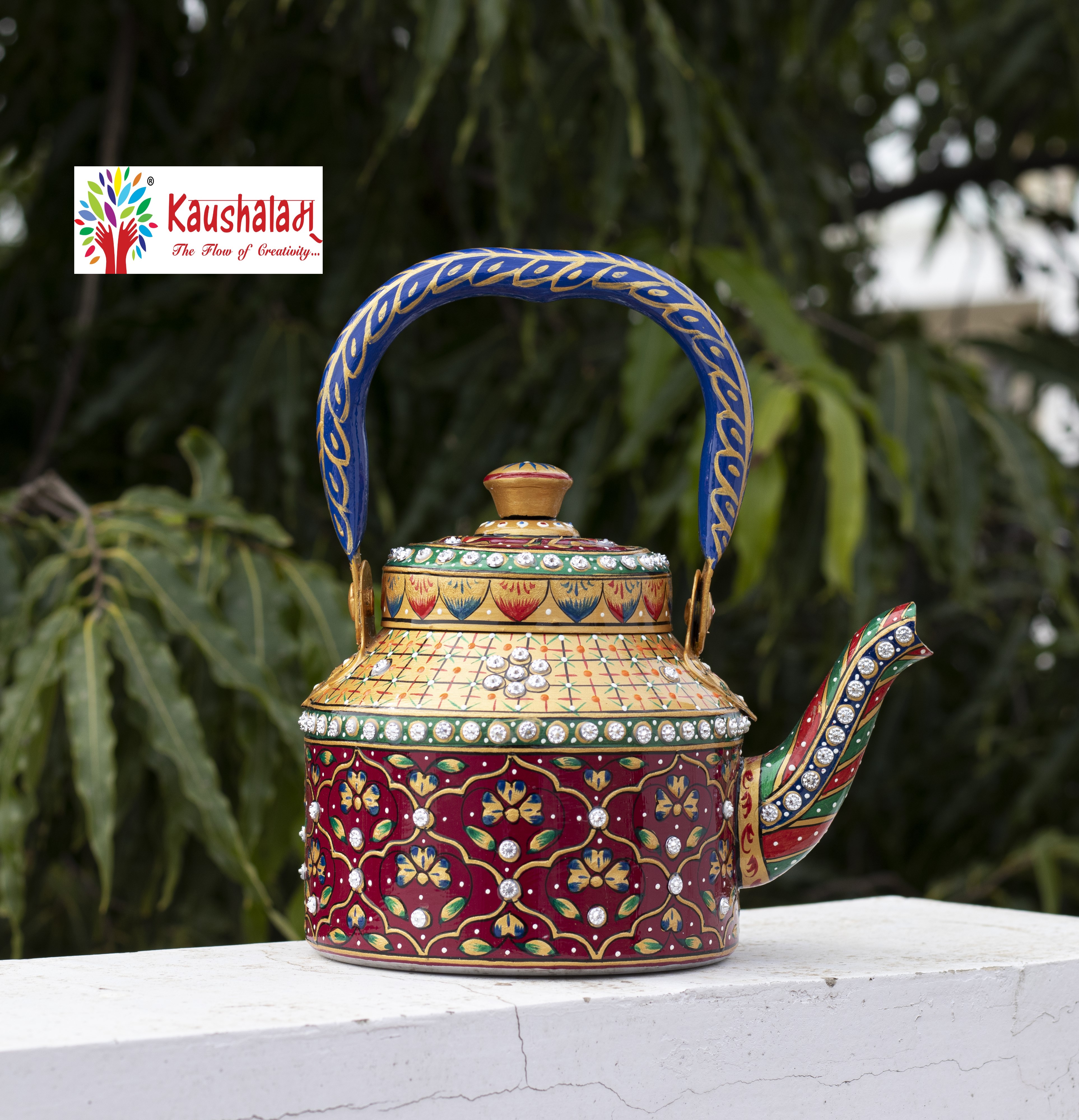 Indian Artistic Hand-Painted Stainless Steel Tea Kettle –  Meraki