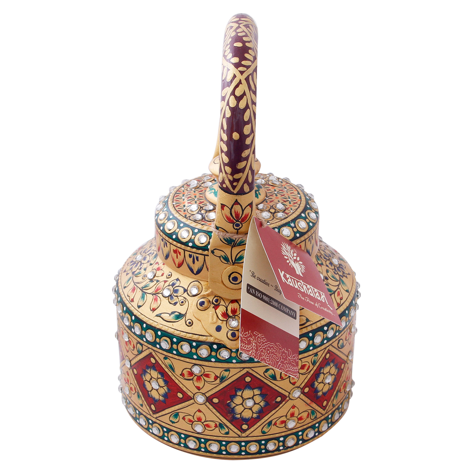Induction-Ready Stainless Steel Tea Kettle with Hand-Painted Indian Motifs: Ornate