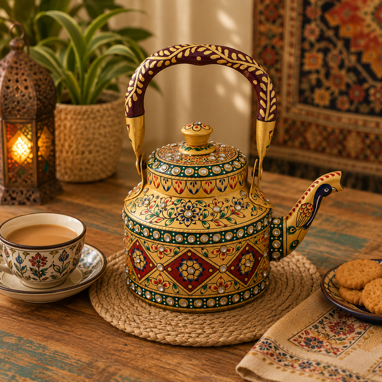 Hand-Painted Tea Kettle : Ornate