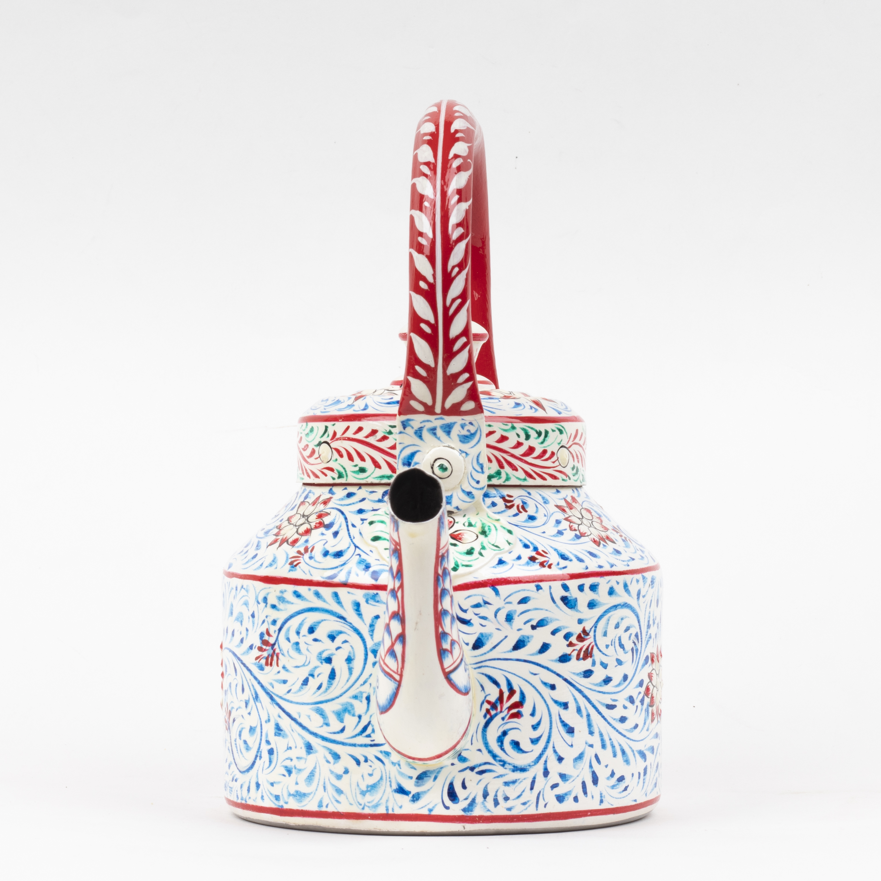 Hand-Painted Stainless Steel Tea Kettle with Classic Indian Designs – Induction Safe: Opal