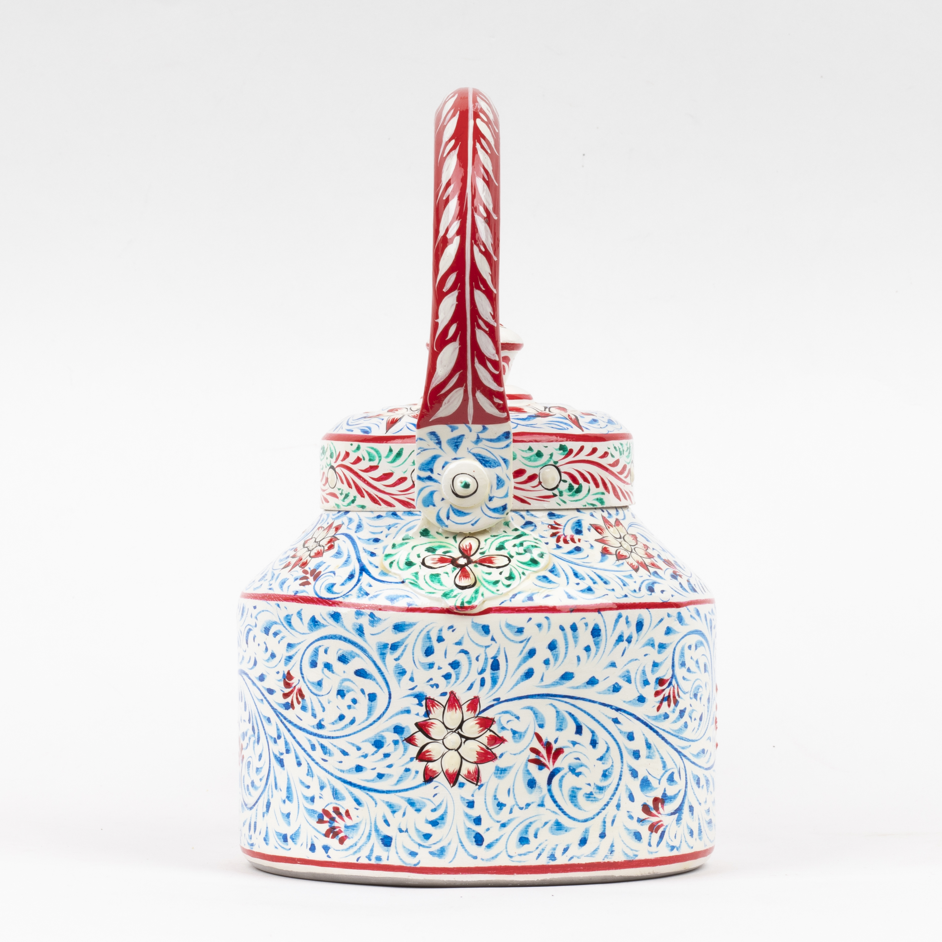 Hand-Painted Stainless Steel Tea Kettle with Classic Indian Designs – Induction Safe: Opal