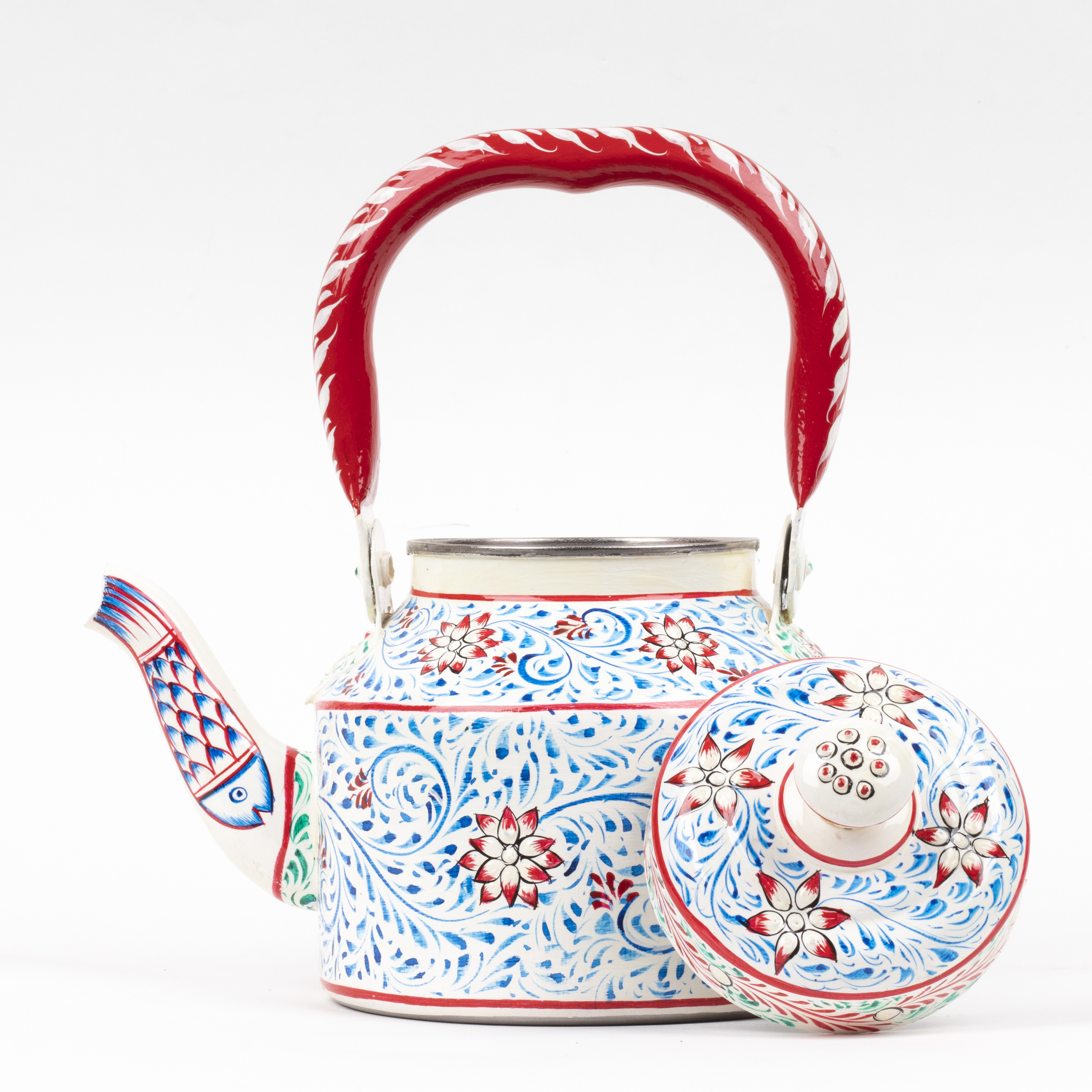 Hand-Painted Stainless Steel Tea Kettle with Classic Indian Designs – Induction Safe: Opal