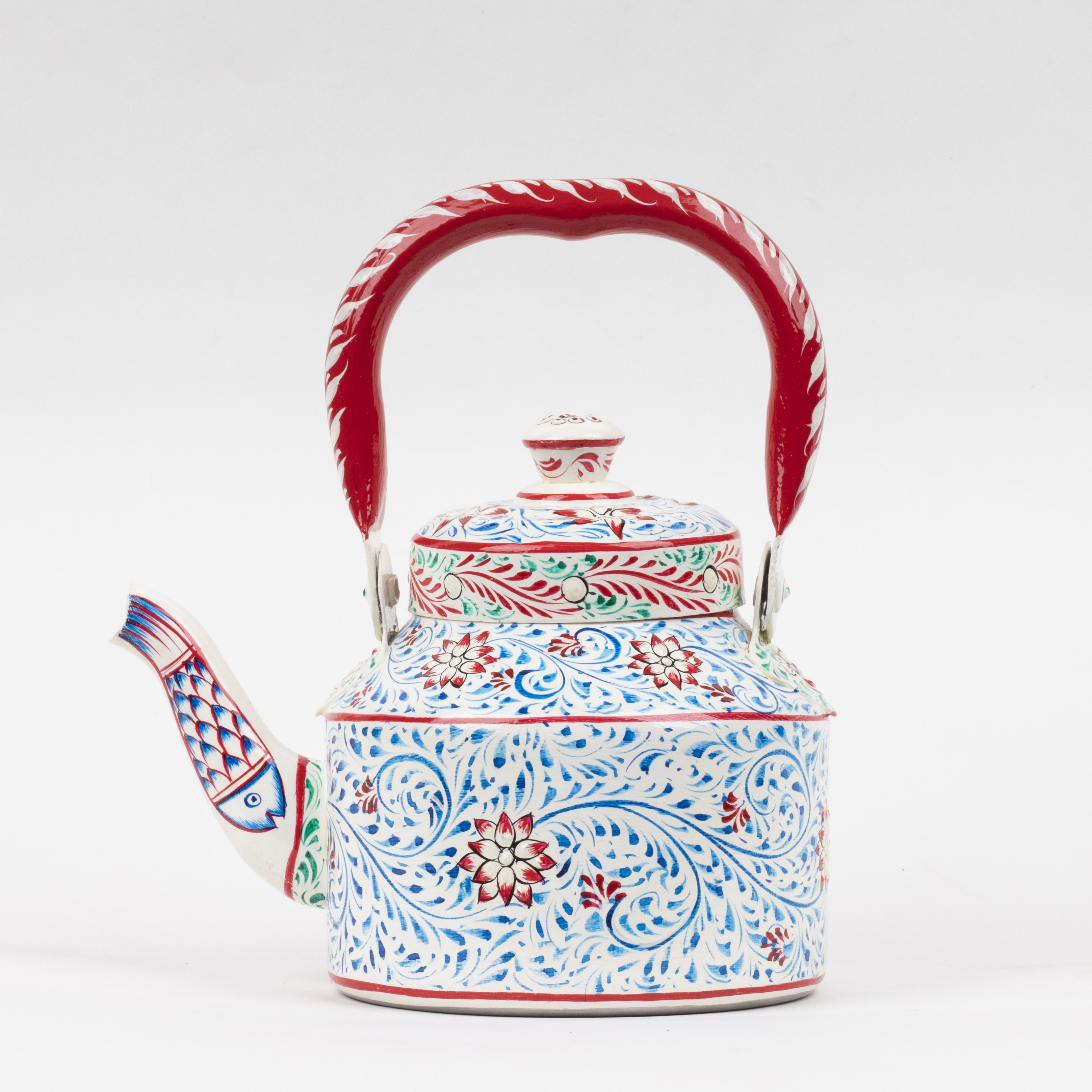 Hand-Painted Stainless Steel Tea Kettle with Classic Indian Designs – Induction Safe: Opal