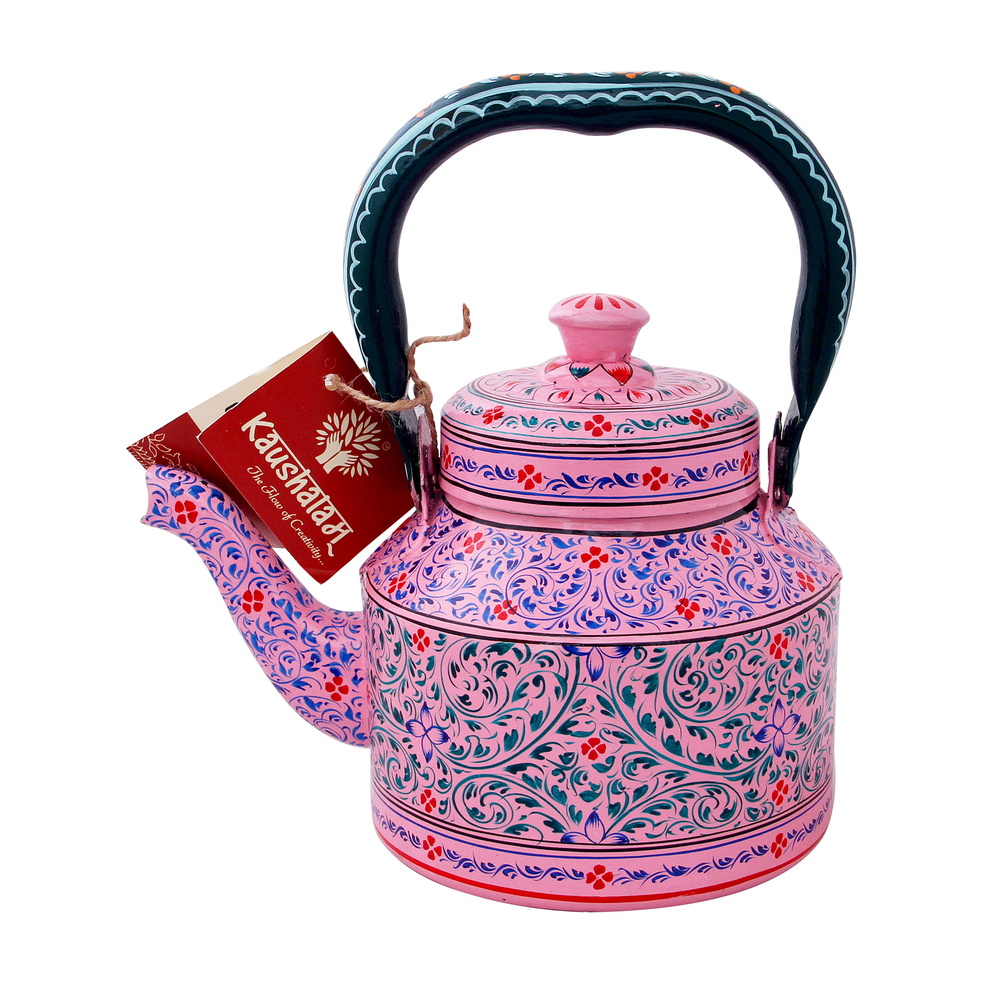 Handcrafted Stainless Steel Tea Kettle with Traditional Indian Paintings – The pink City