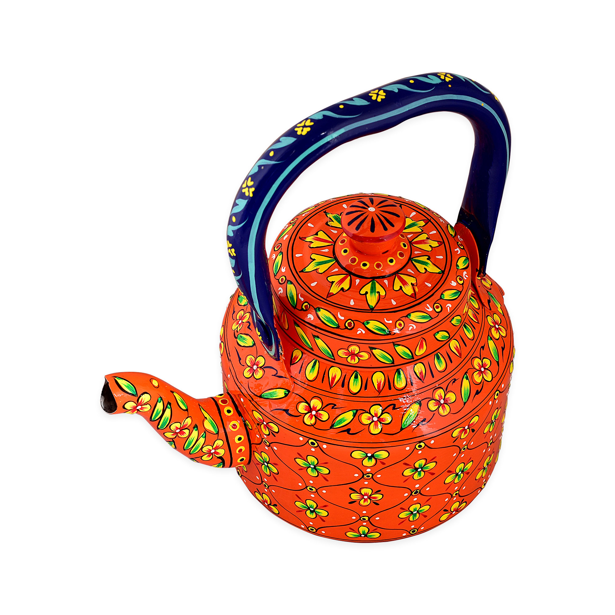 Tea Kettle with Intricate Hand-Painted Indian Art – Induction Safe: