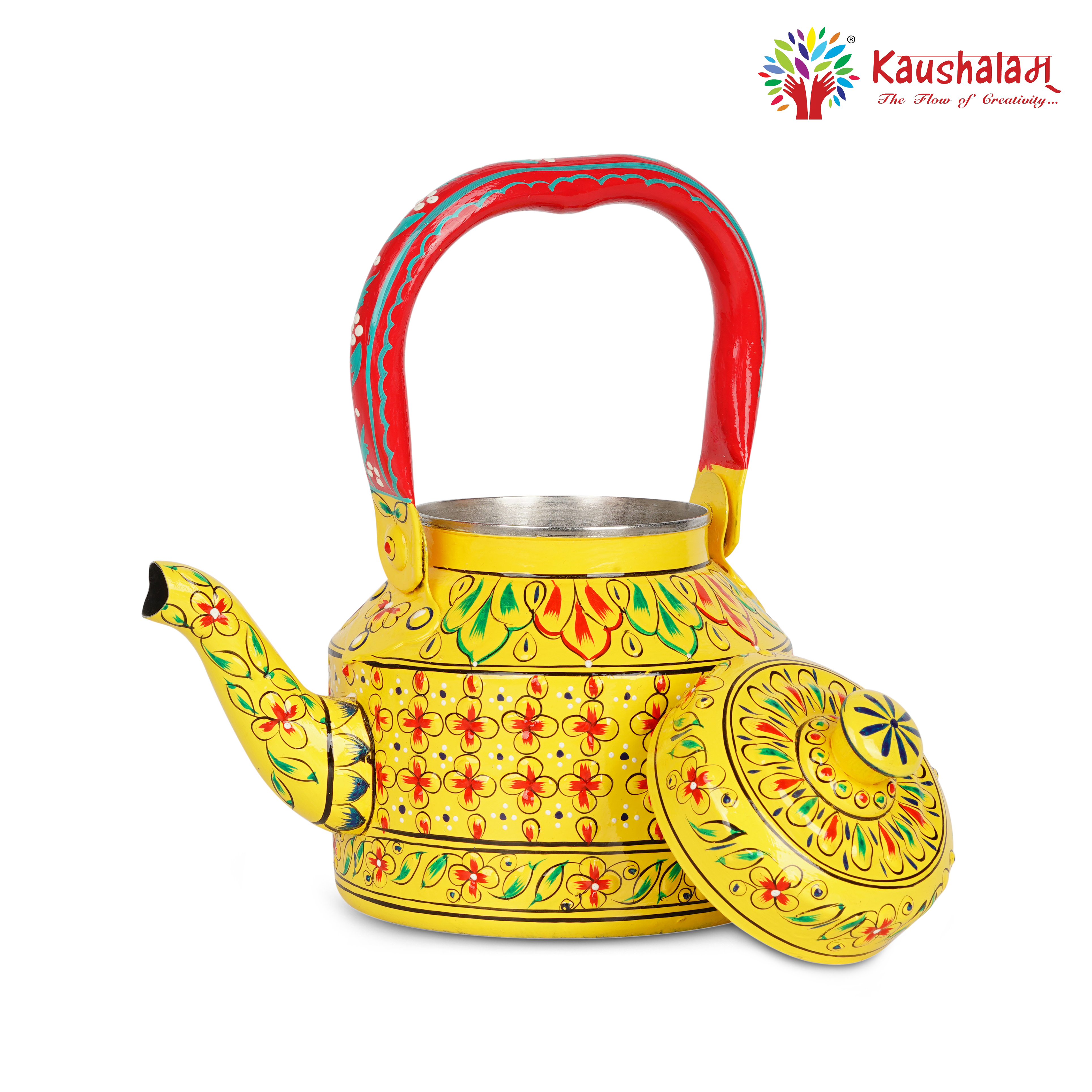 Hand-Painted Stainless Steel Tea Kettle – Traditional Indian Design, Induction Compatible: Noori - The Shinning Beauty