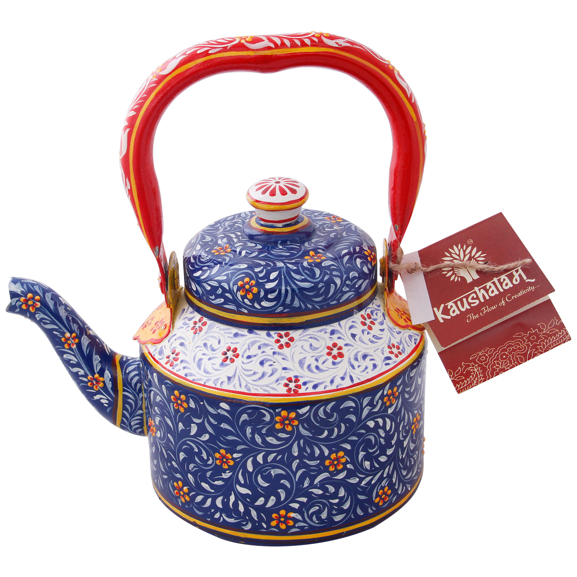 Decorative Hand-Painted Stainless Steel Tea Kettle with Indian Art – Induction Ready