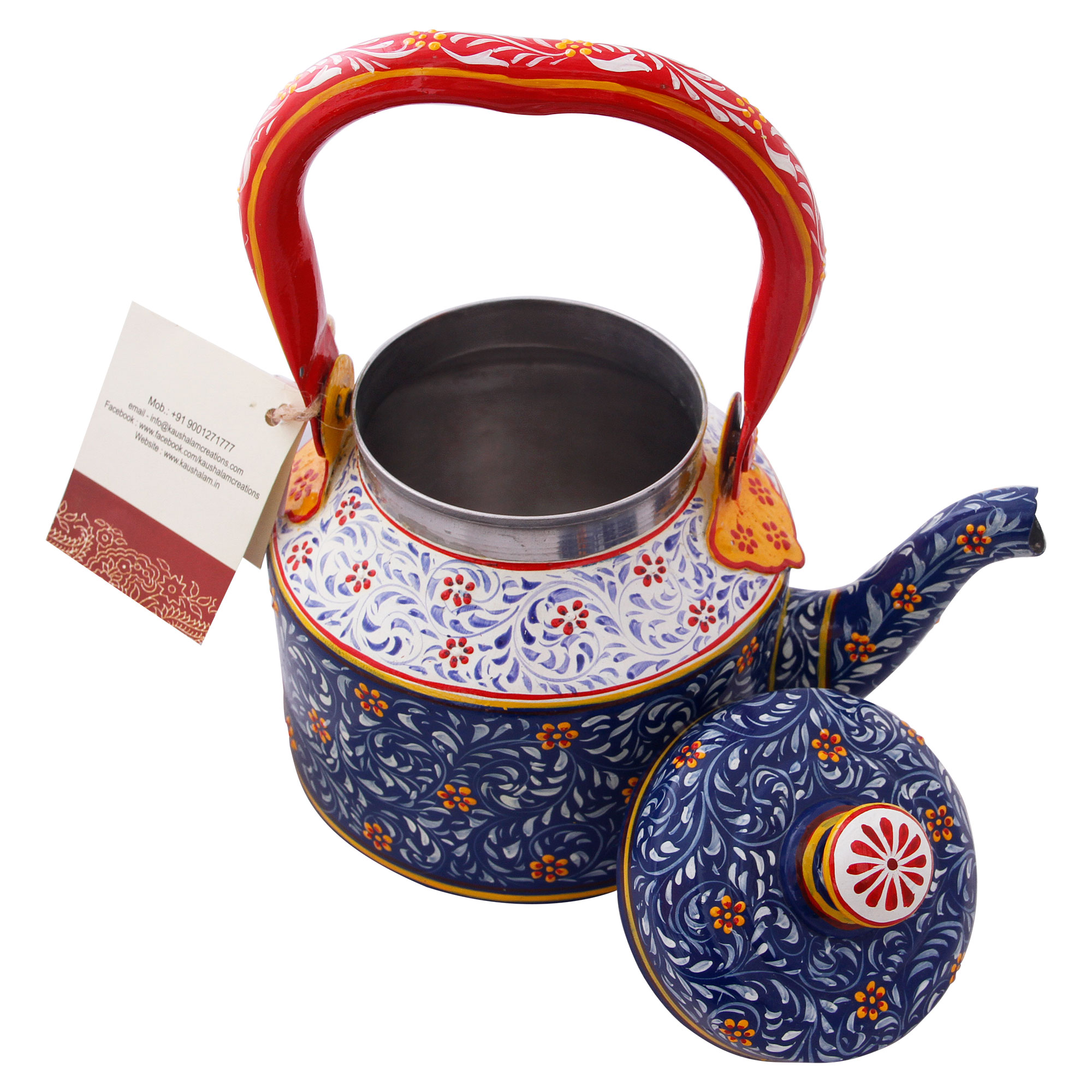 Decorative Hand-Painted Stainless Steel Tea Kettle with Indian Art – Induction Ready