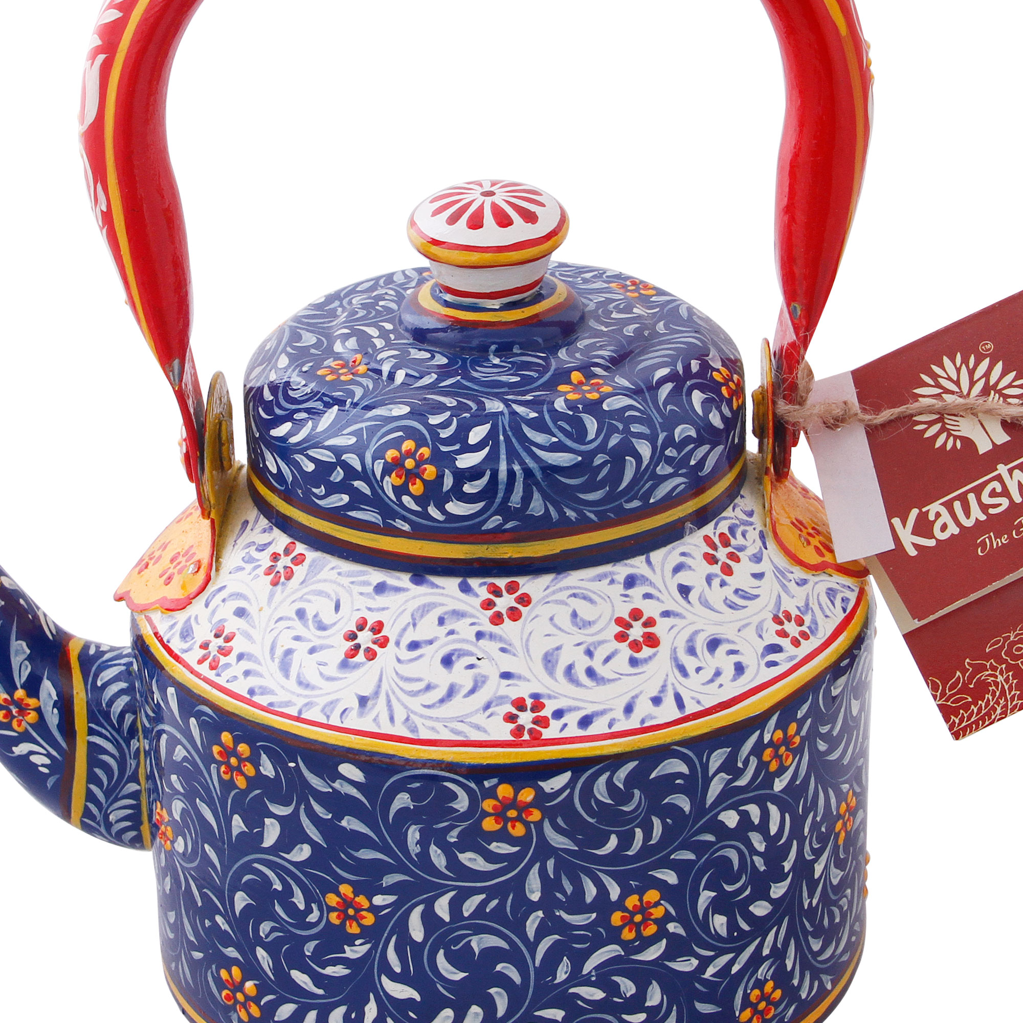 Decorative Hand-Painted Stainless Steel Tea Kettle with Indian Art – Induction Ready