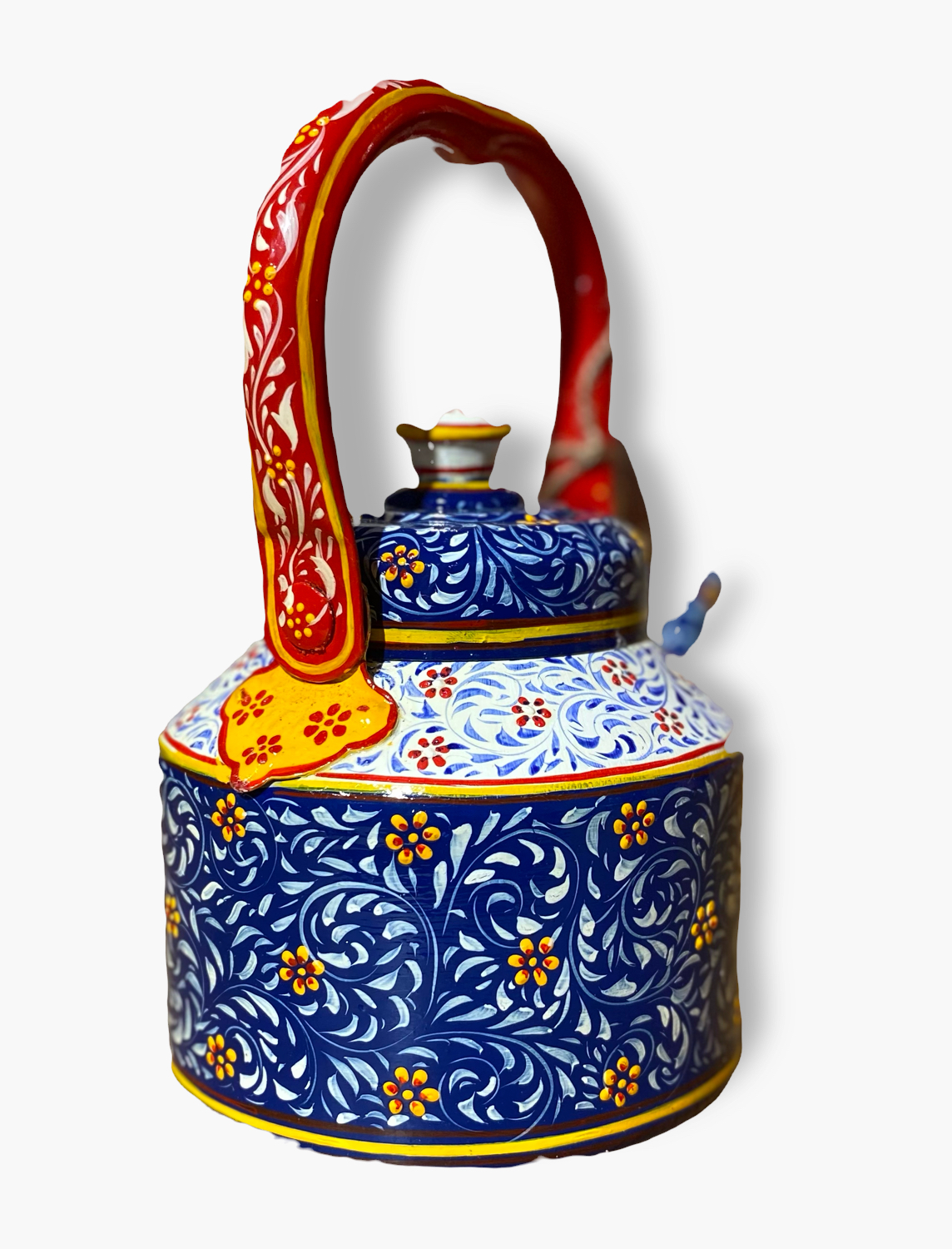 Decorative Hand-Painted Stainless Steel Tea Kettle with Indian Art – Induction Ready