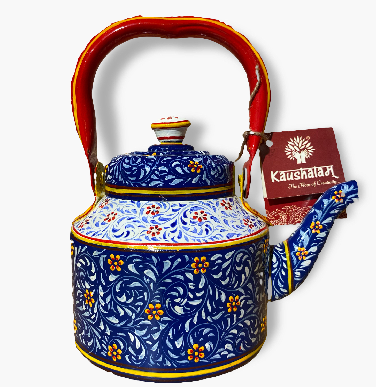 Decorative Hand-Painted Stainless Steel Tea Kettle with Indian Art – Induction Ready