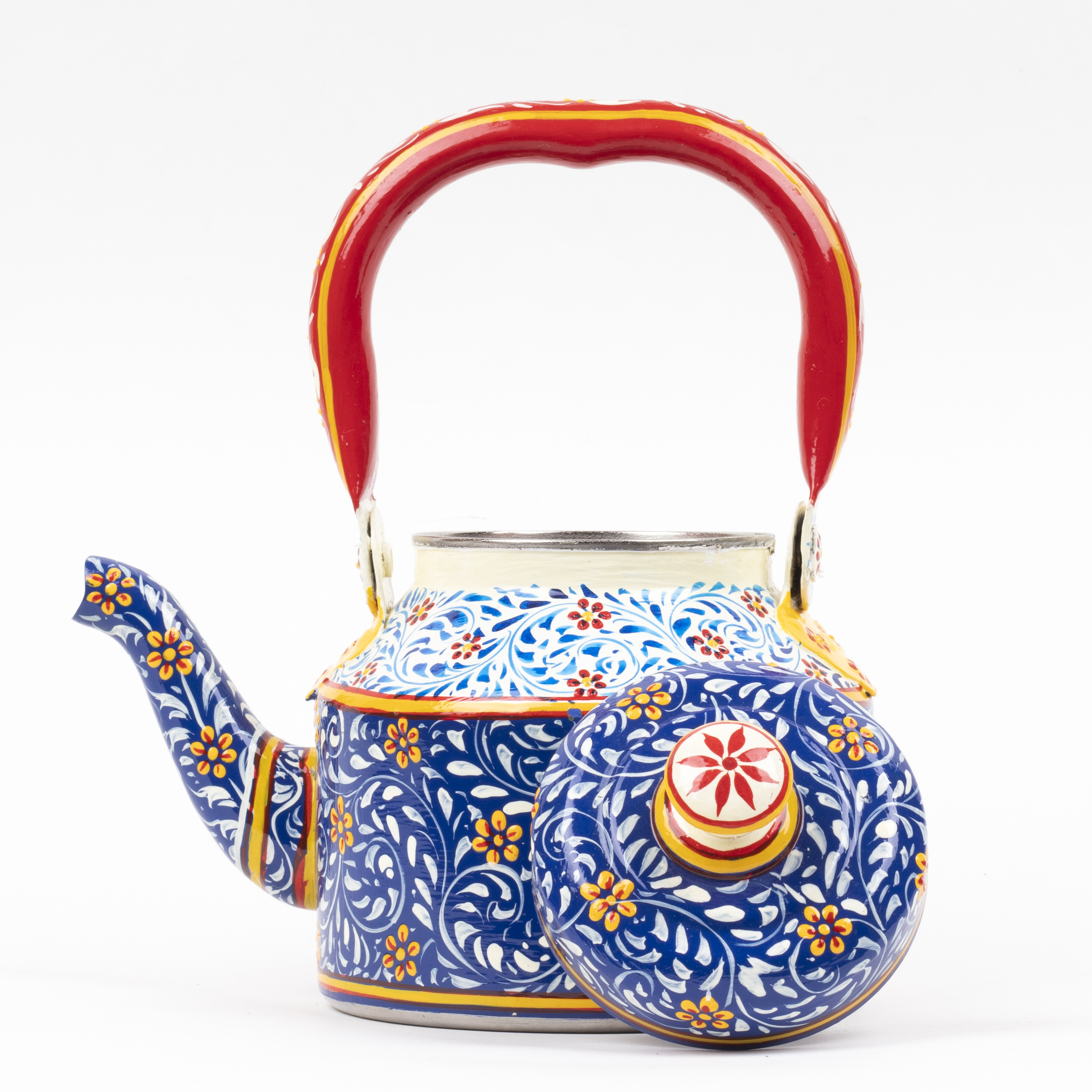 Decorative Hand-Painted Stainless Steel Tea Kettle with Indian Art – Induction Ready