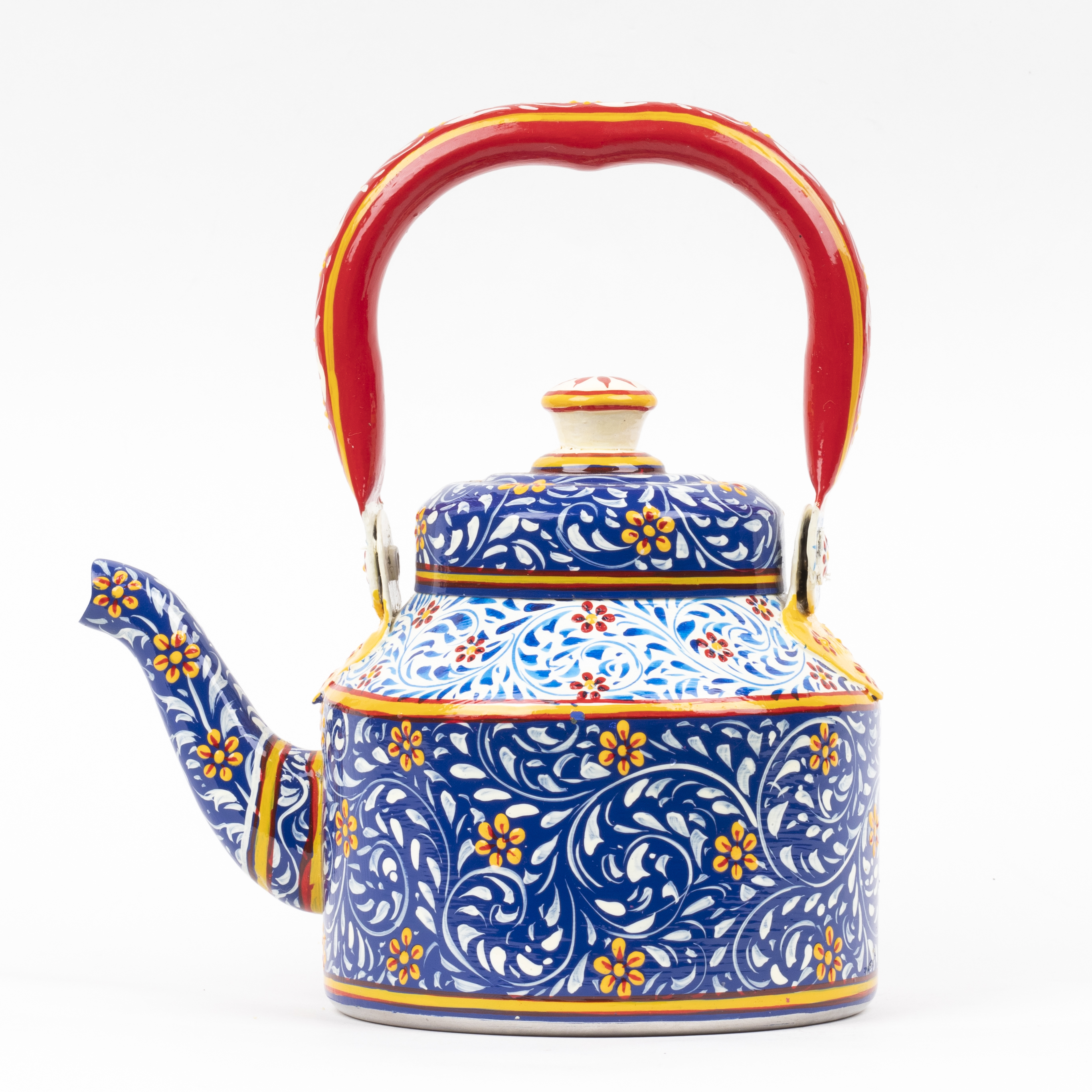 Decorative Hand-Painted Stainless Steel Tea Kettle with Indian Art – Induction Ready