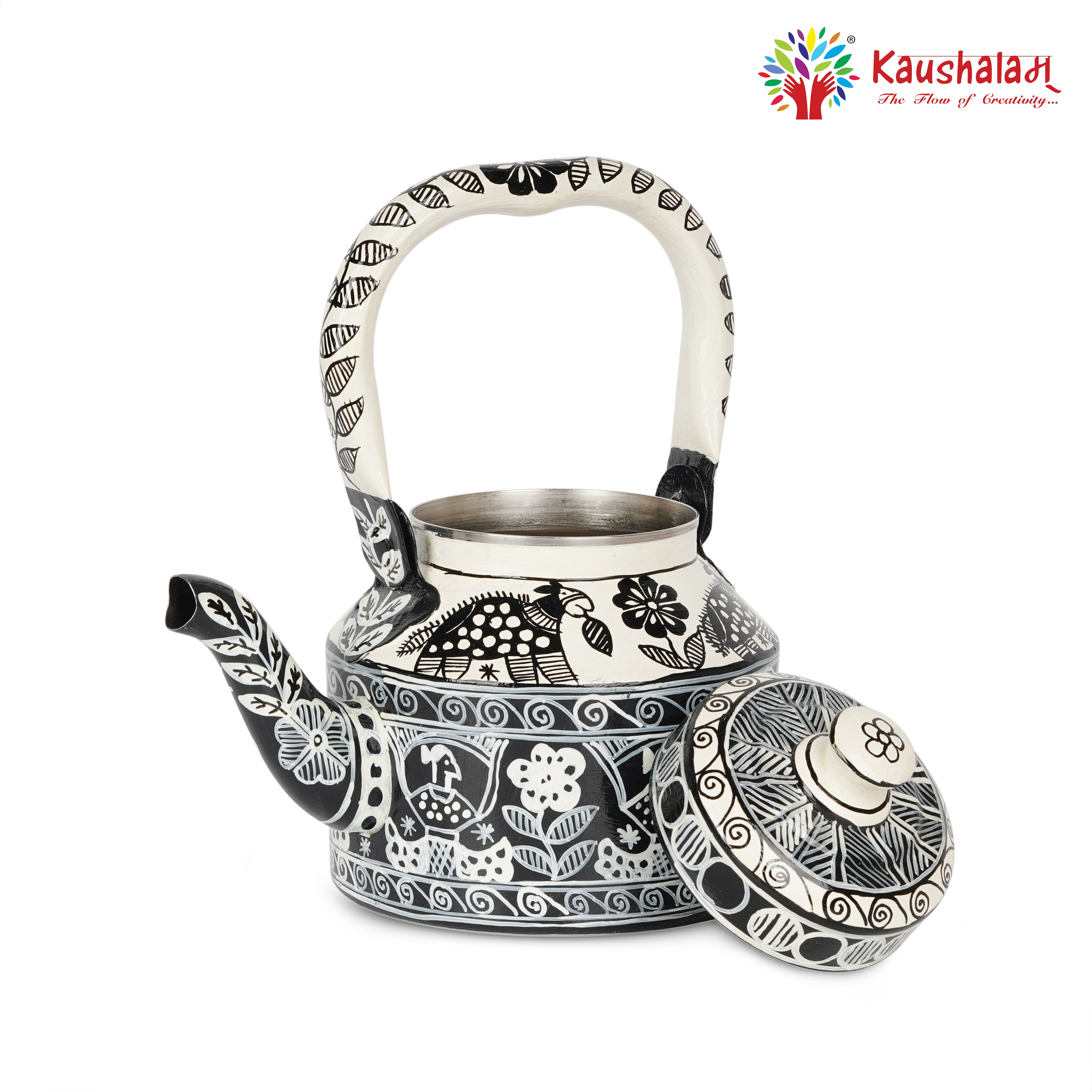 Beautifully Hand-Painted Stainless Steel Tea Kettle – Indian Art, Induction Safe: Bodhi- Awakening