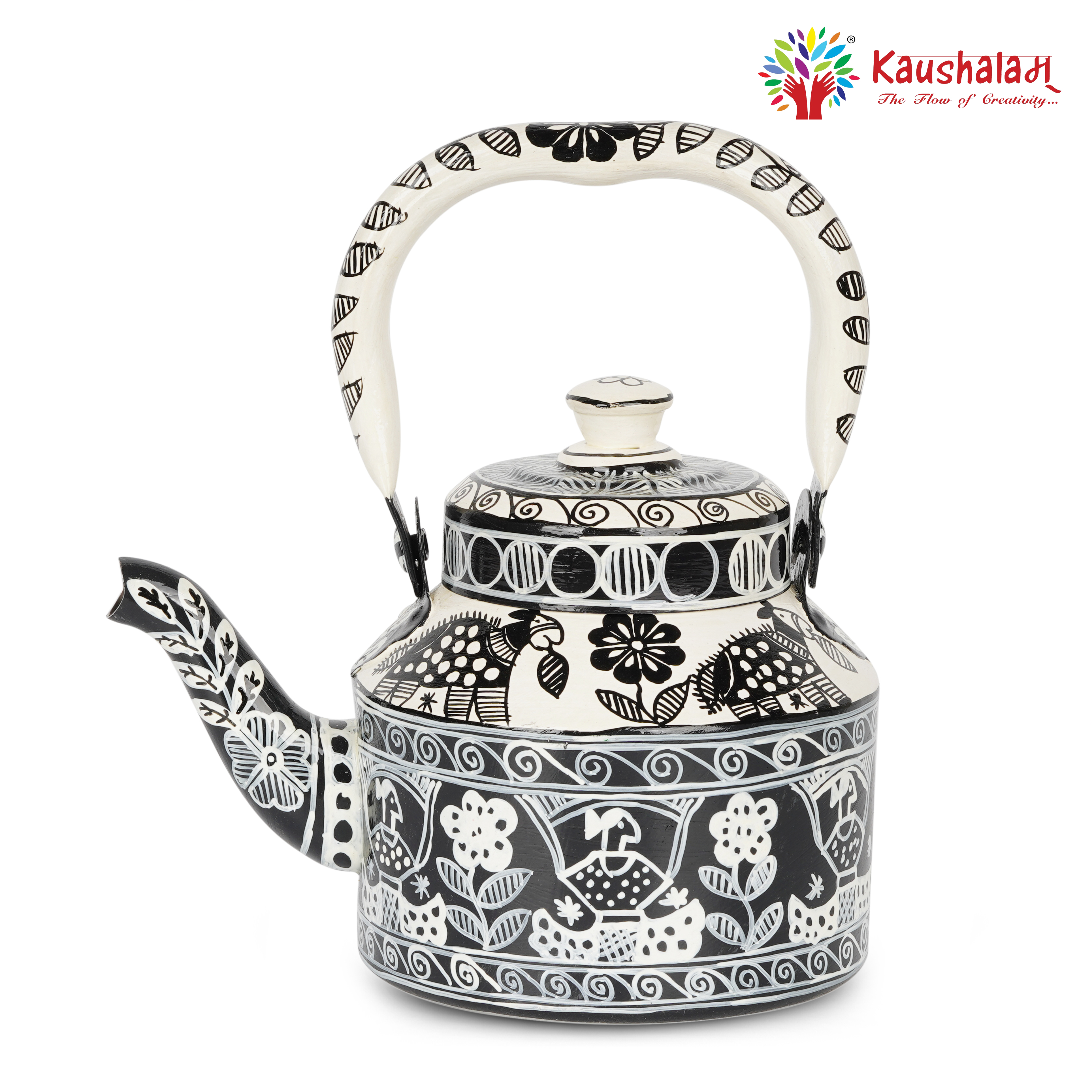 Beautifully Hand-Painted Stainless Steel Tea Kettle – Indian Art, Induction Safe: Bodhi- Awakening