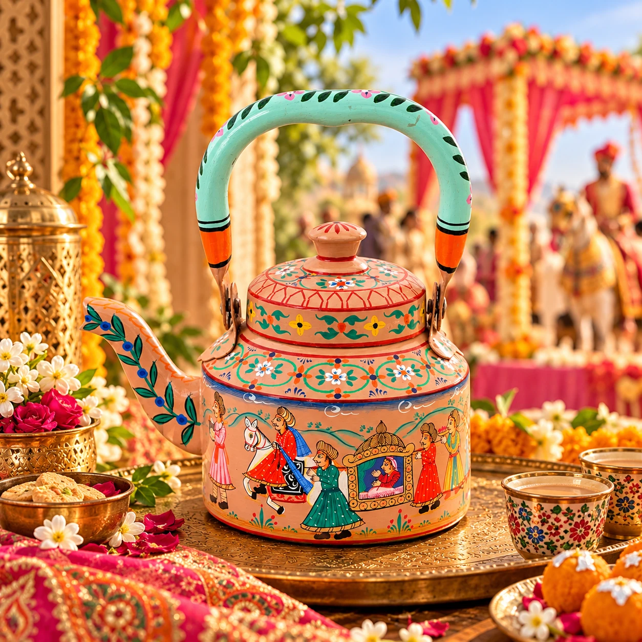 Hand-Painted Tea Kettle – Indian Wedding