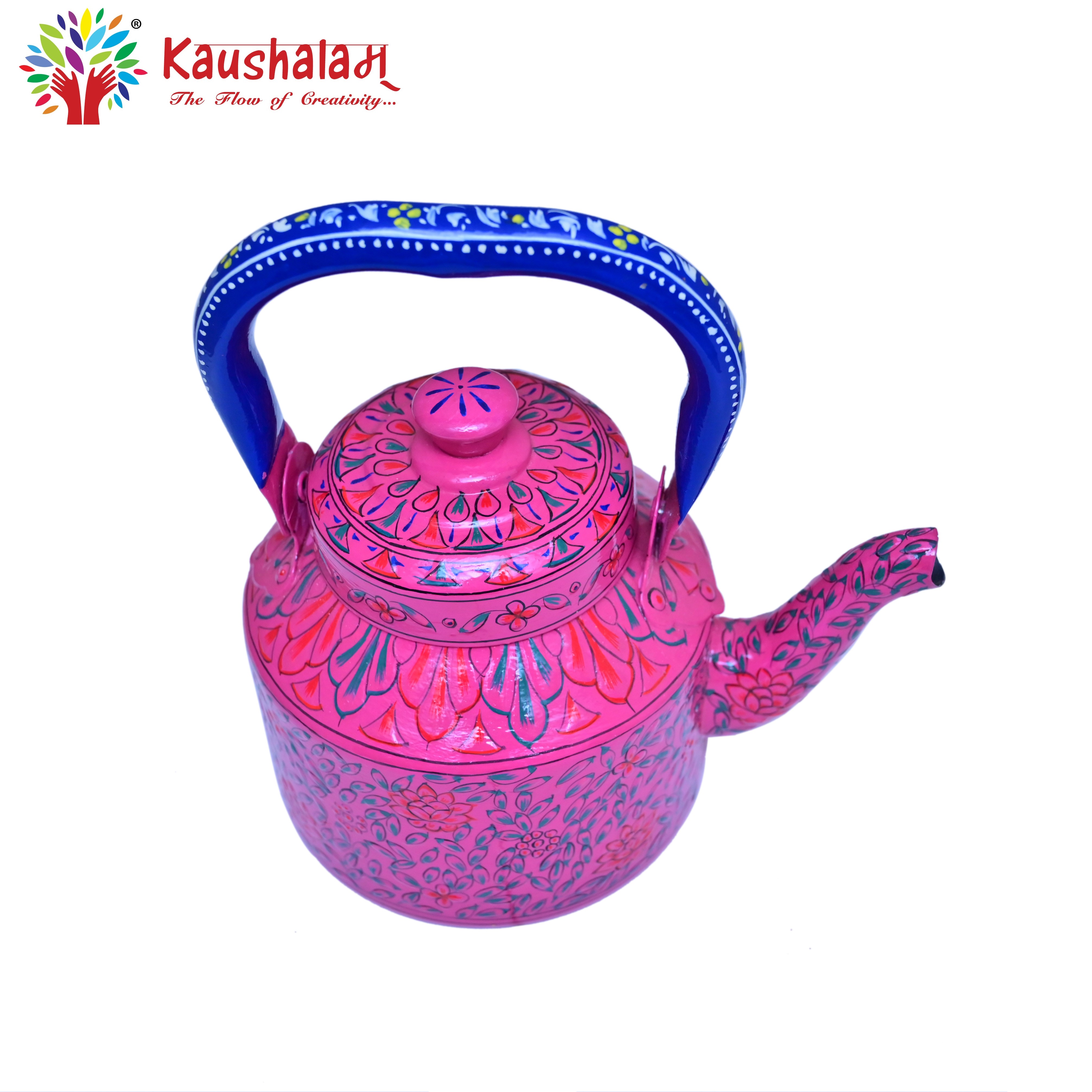 Induction-Ready Hand-Painted Stainless Steel Tea Kettle – Artisan Craftsmanship in Indian Art