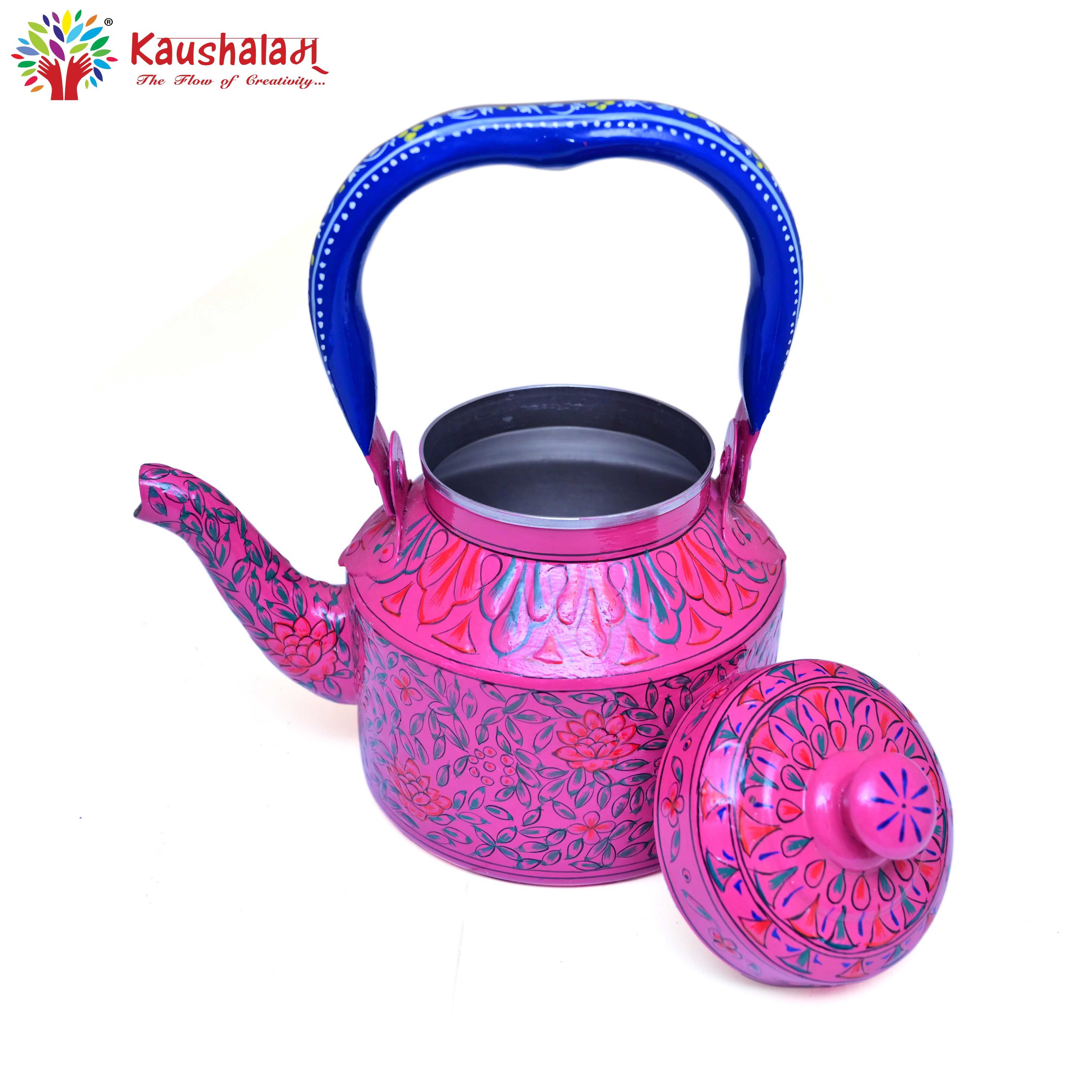Induction-Ready Hand-Painted Stainless Steel Tea Kettle – Artisan Craftsmanship in Indian Art