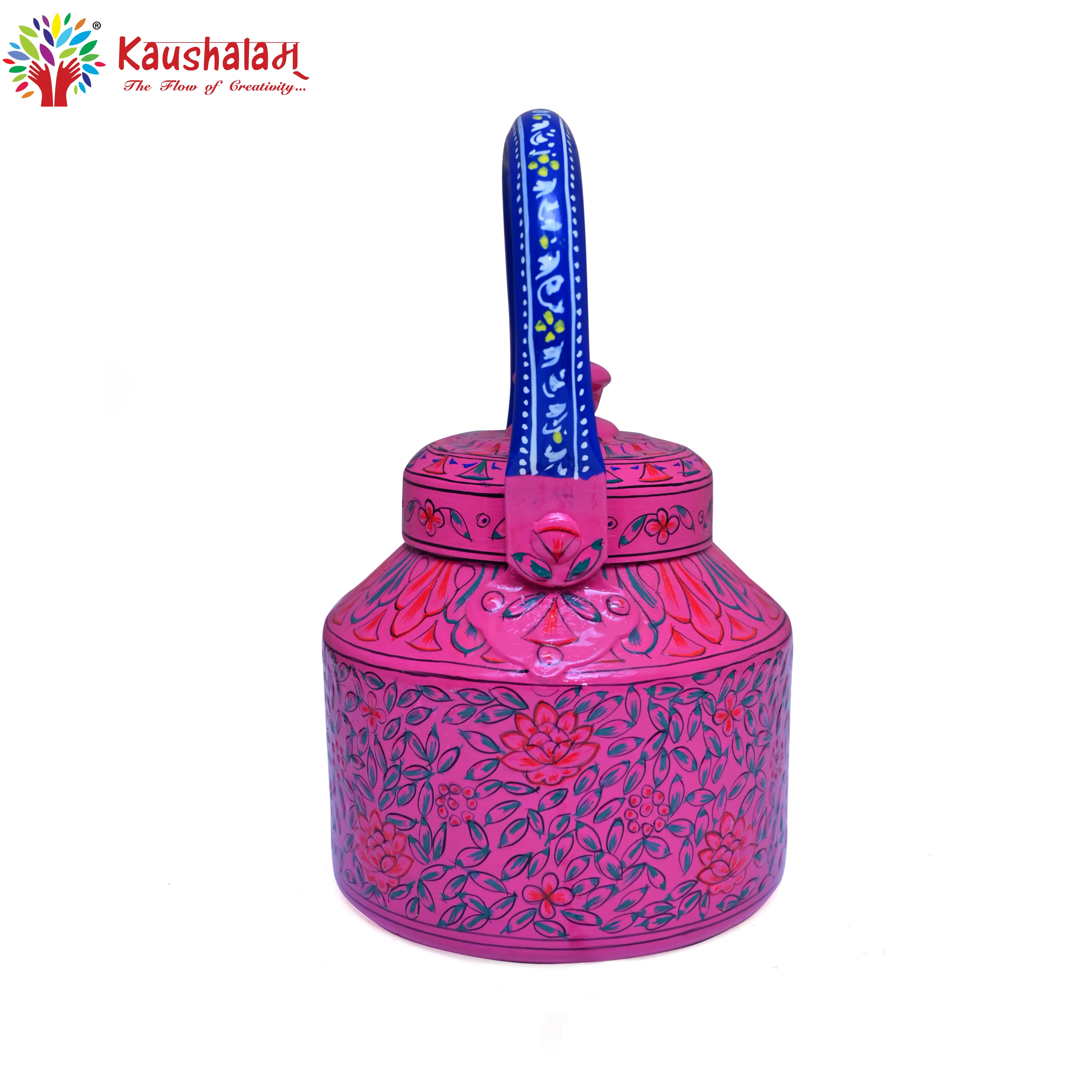 Induction-Ready Hand-Painted Stainless Steel Tea Kettle – Artisan Craftsmanship in Indian Art