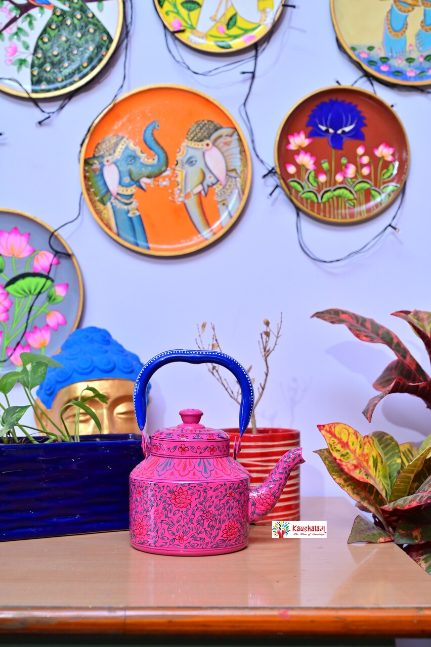 Induction-Ready Hand-Painted Stainless Steel Tea Kettle – Artisan Craftsmanship in Indian Art