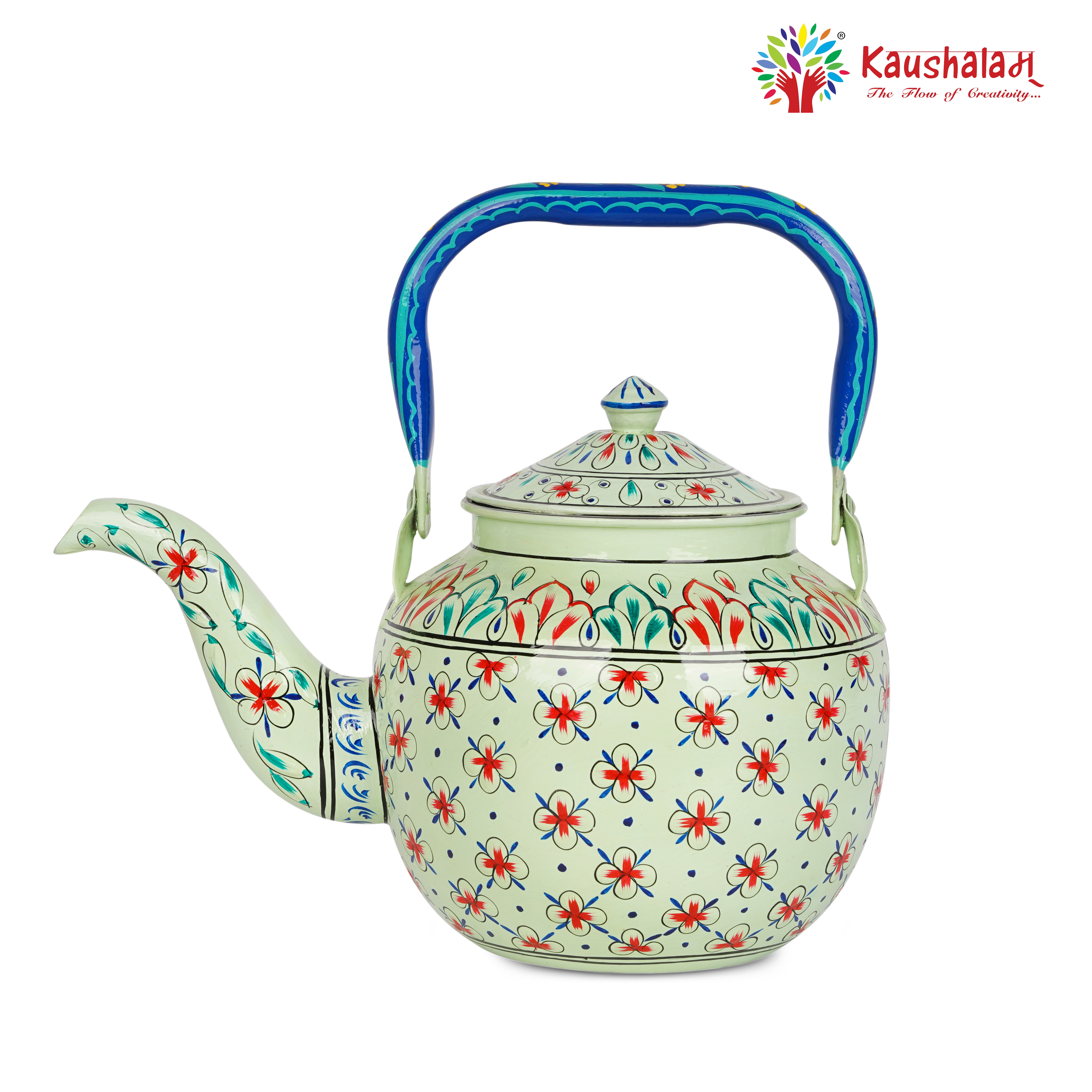 Stainless Steel Tea Kettle – Hand-Painted with Indian Art-SURAMYA
