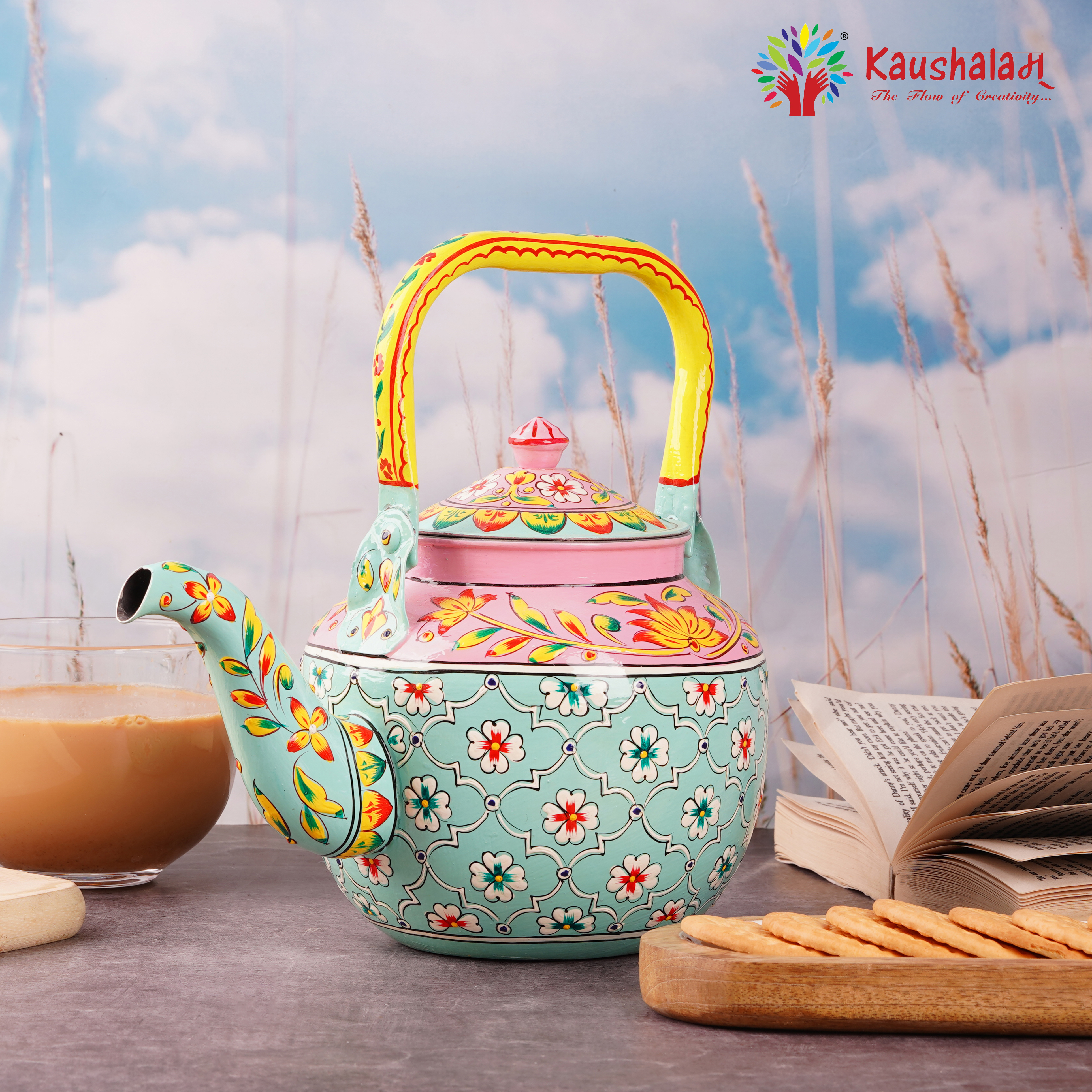 Stainless Steel Tea Kettle – Hand-Painted with Indian Art - Mugdha- The Virgin Beauty Stainless Steel Tea Kettle – Hand-Painted with Indian Art - Mugdha- The Virgin Beauty
