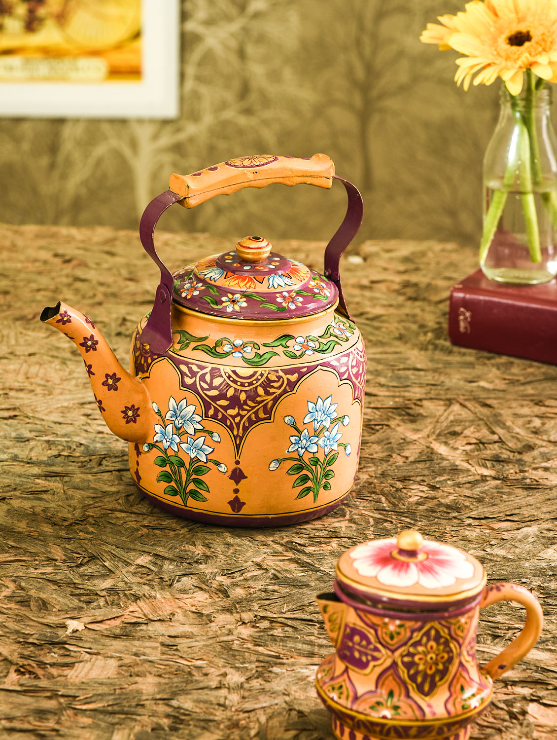Hand Painted Tea Kettle with Milk pot Hand Painted Tea Kettle with Milk pot