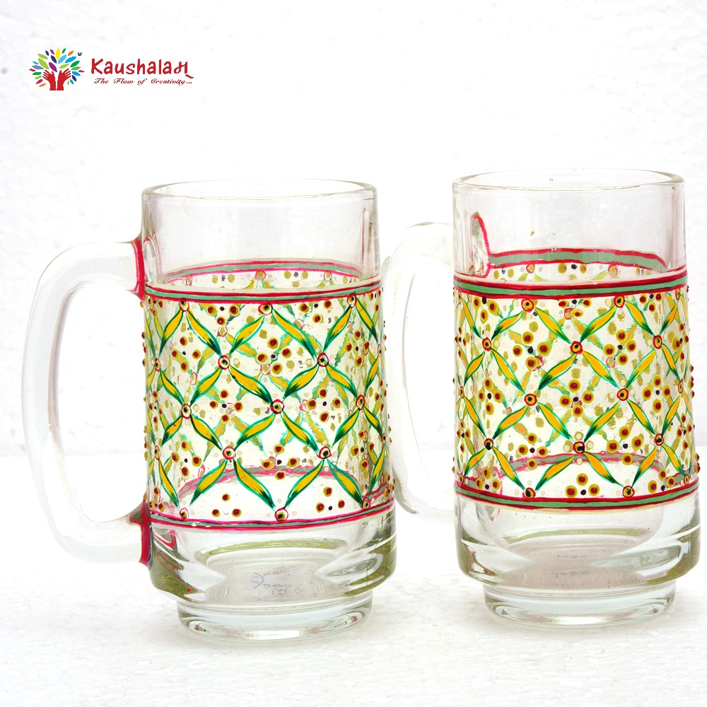 Hand Painted Beer Mugs set of 2 :Floral