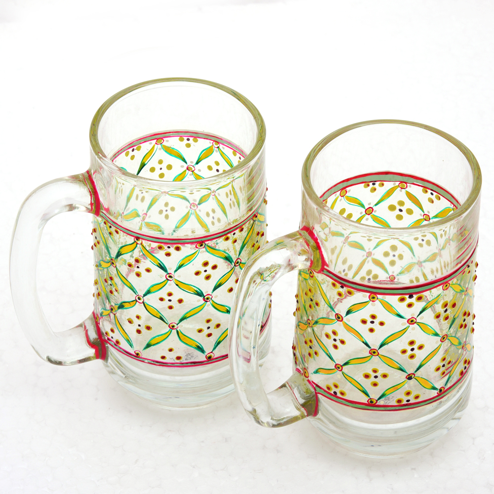 Hand Painted Beer Mugs set of 2 :Floral