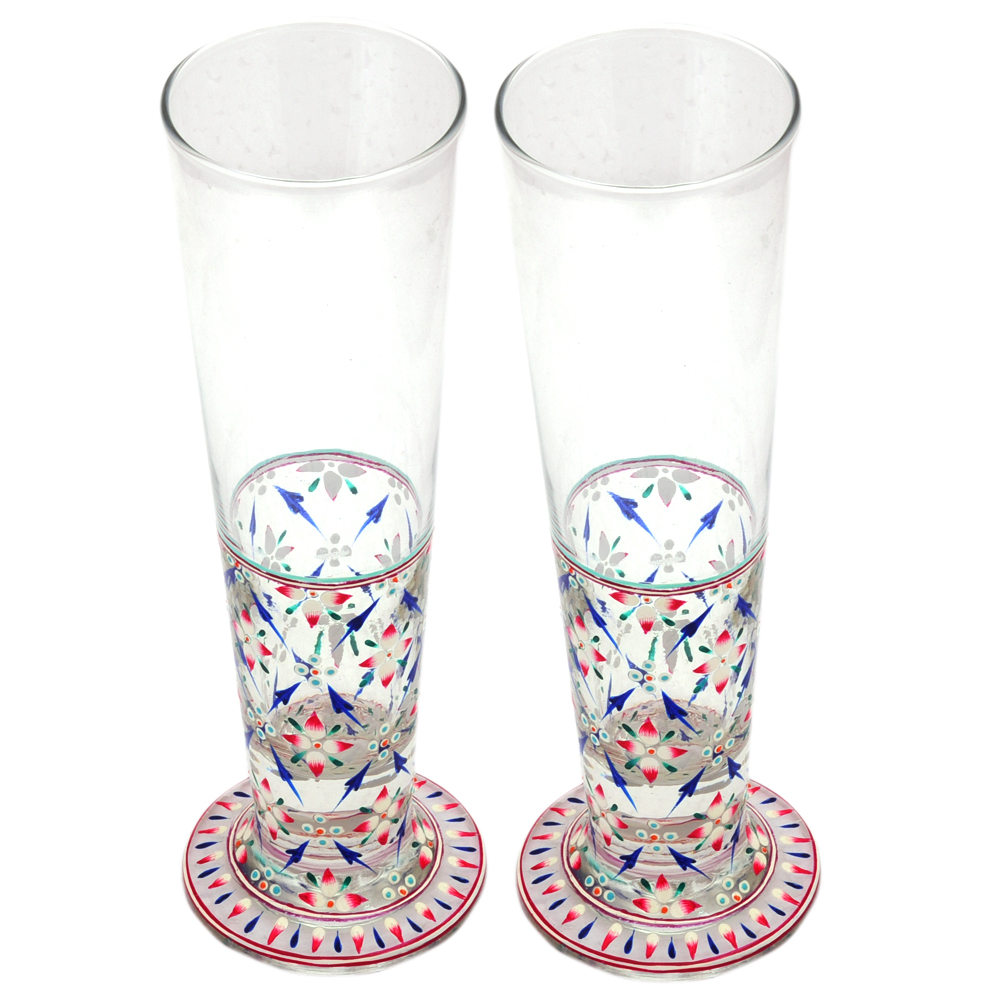 Hand Painted Tall Beer Glass Set of 2 : Bloom