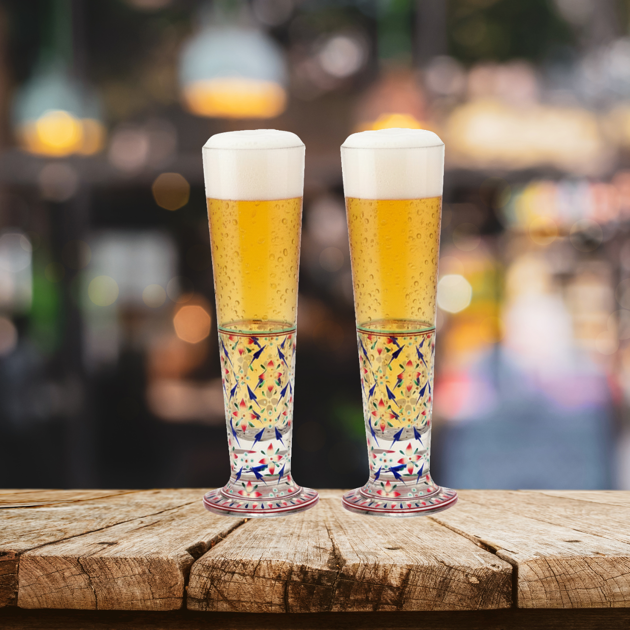 Hand Painted Tall Beer Glass Set of 2 : Bloom