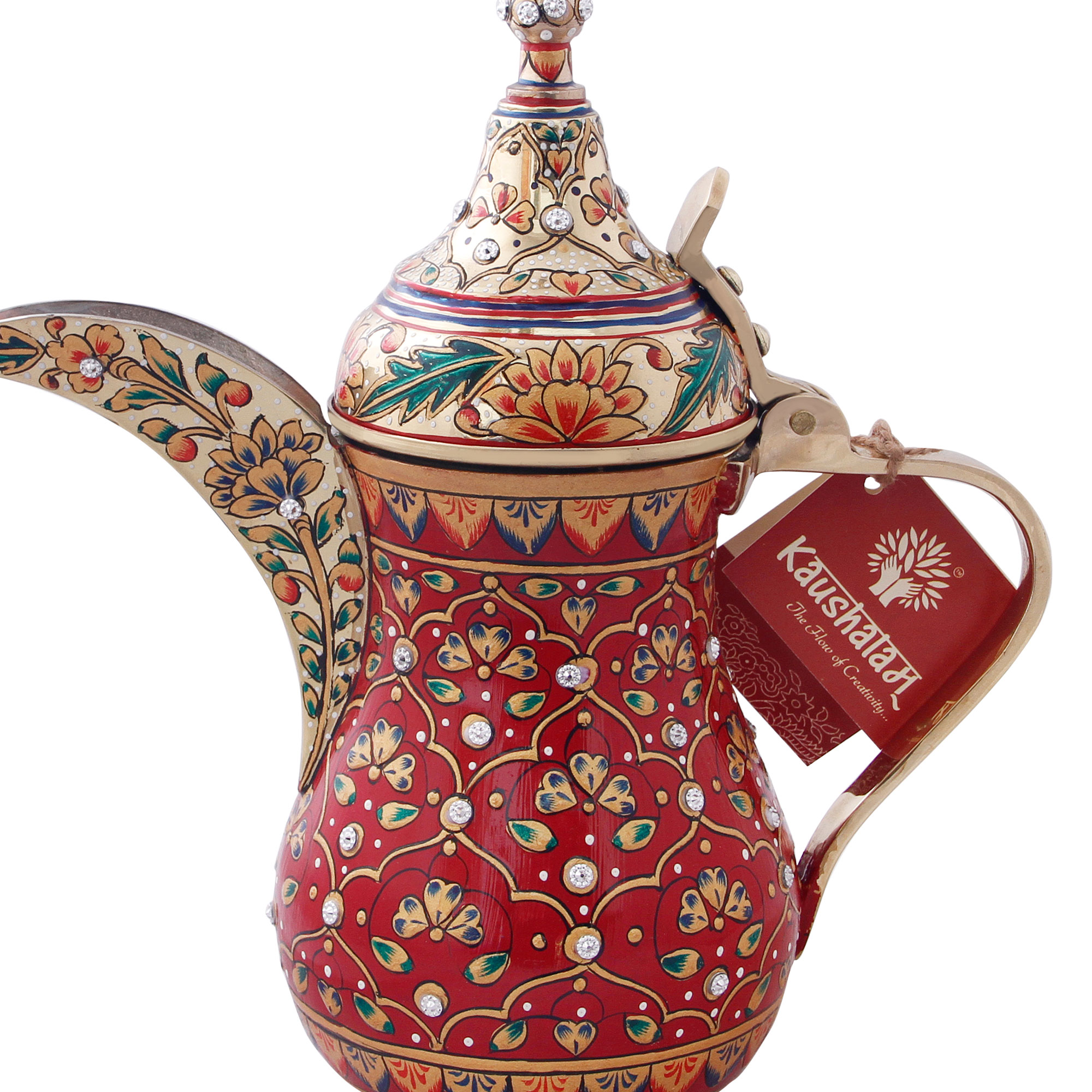 Hand-Painted Brass Coffee Pot - Mughal Art Inspired Arabian Dallah: Meraki