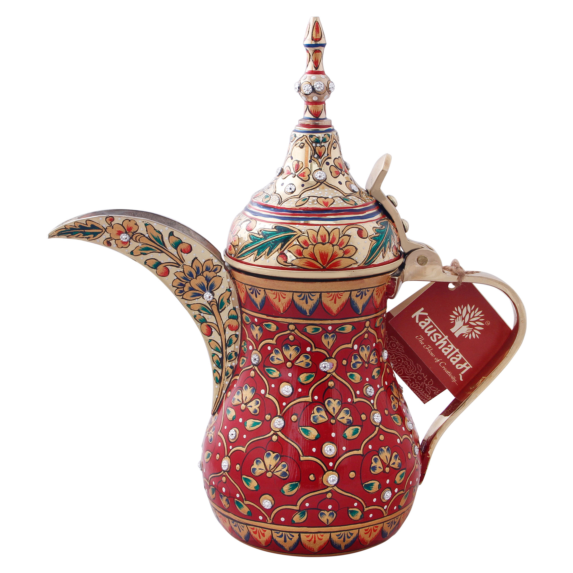 Hand-Painted Brass Coffee Pot - Mughal Art Inspired Arabian Dallah: Meraki