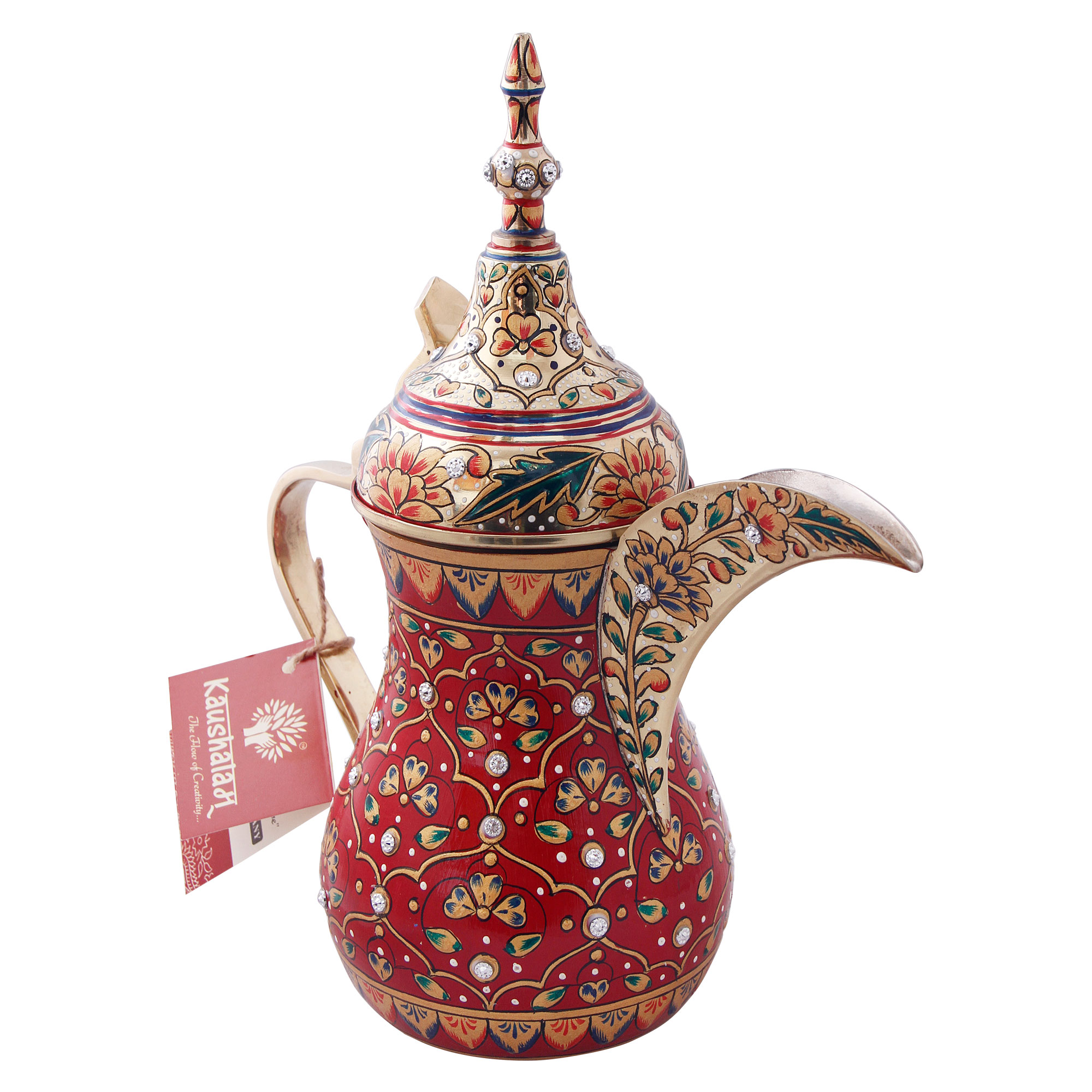 Hand-Painted Brass Coffee Pot - Mughal Art Inspired Arabian Dallah: Meraki