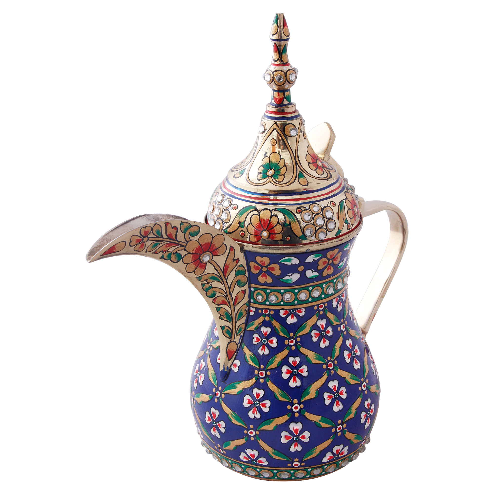 Hand-Painted Brass Coffee Pot - Mughal Art Inspired Arabian Dallah: Blue Dallah