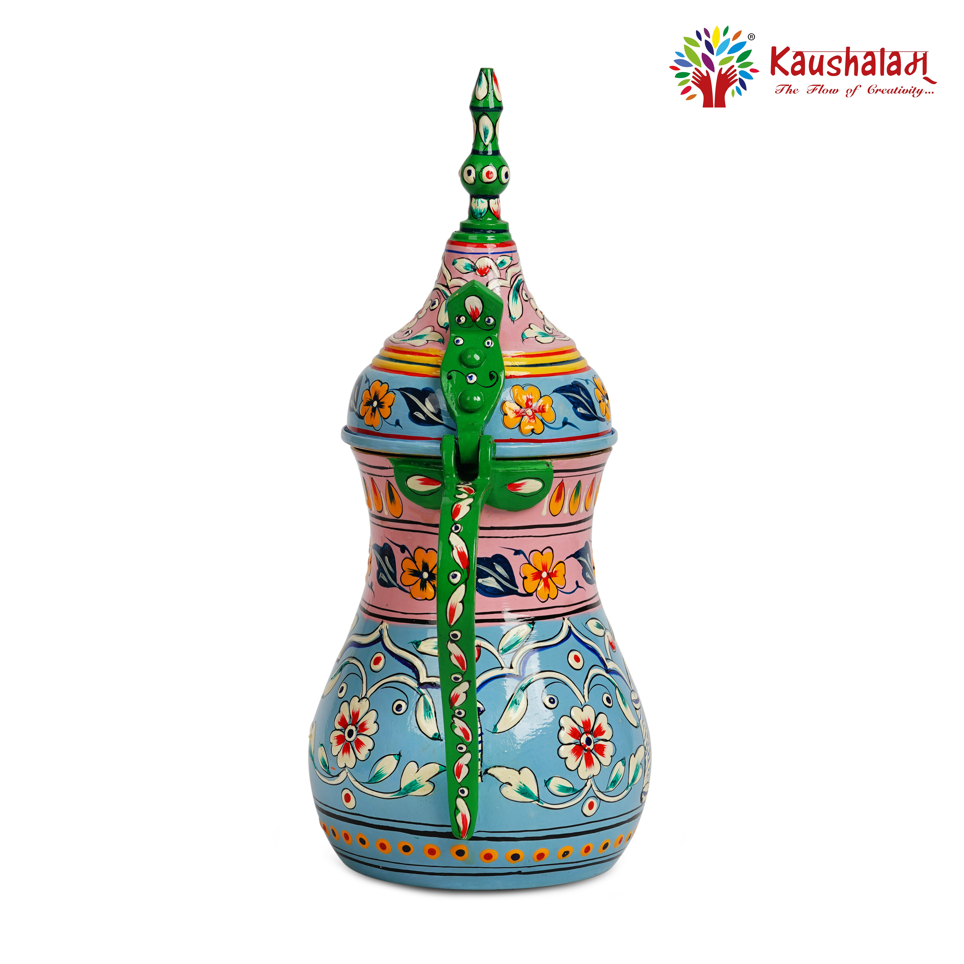 Hand-Painted Brass Coffee Pot - Mughal Art Inspired Arabian Dallah:  Noor Hand-Painted Brass Coffee Pot - Mughal Art Inspired Arabian Dallah:  Noor